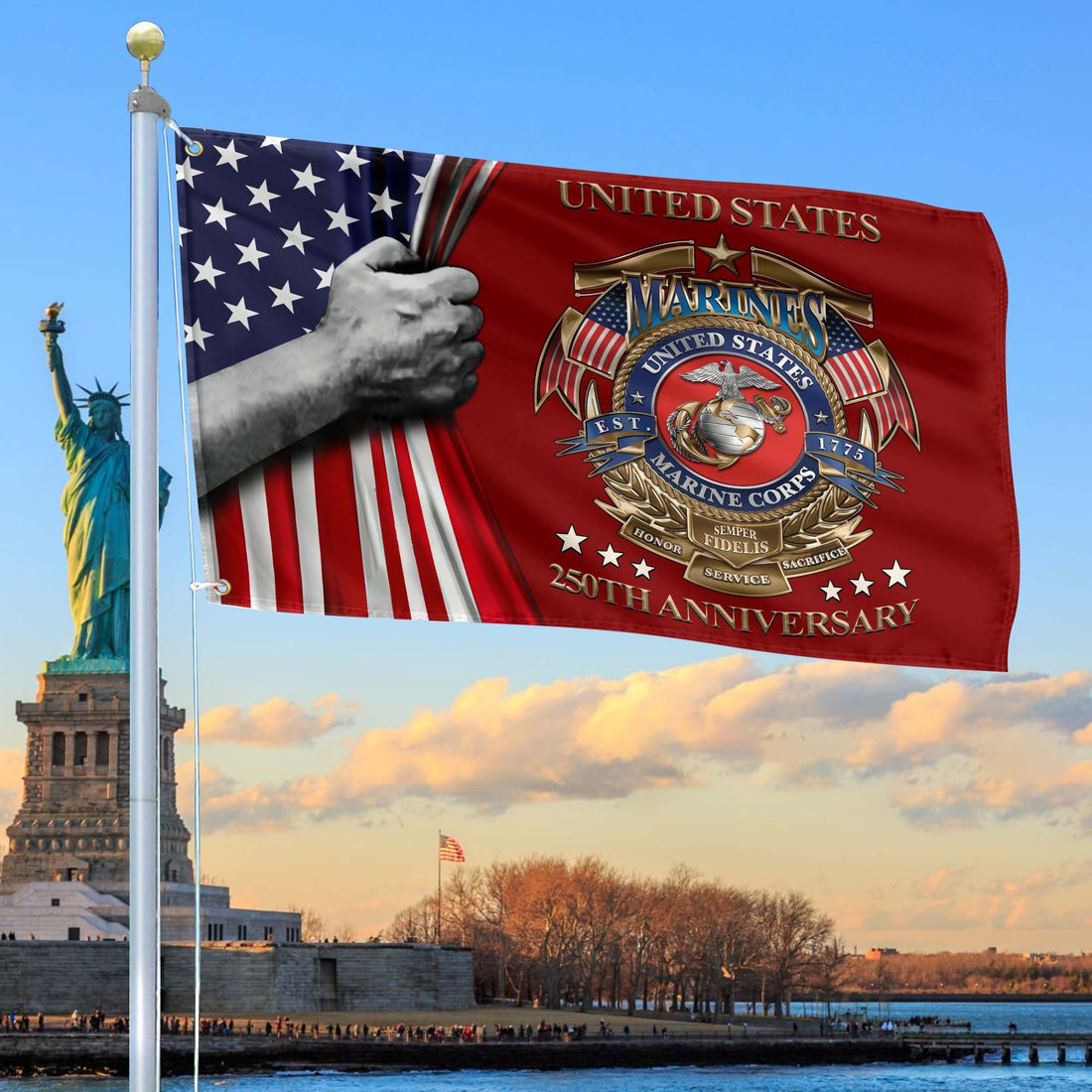 Premium USMC Grommet Flag VPVC120036, 250th Anniversary Marine Corps Flag, Gifts For Marine Veteran, Best Gifts On Father's Day, Veterans Day.