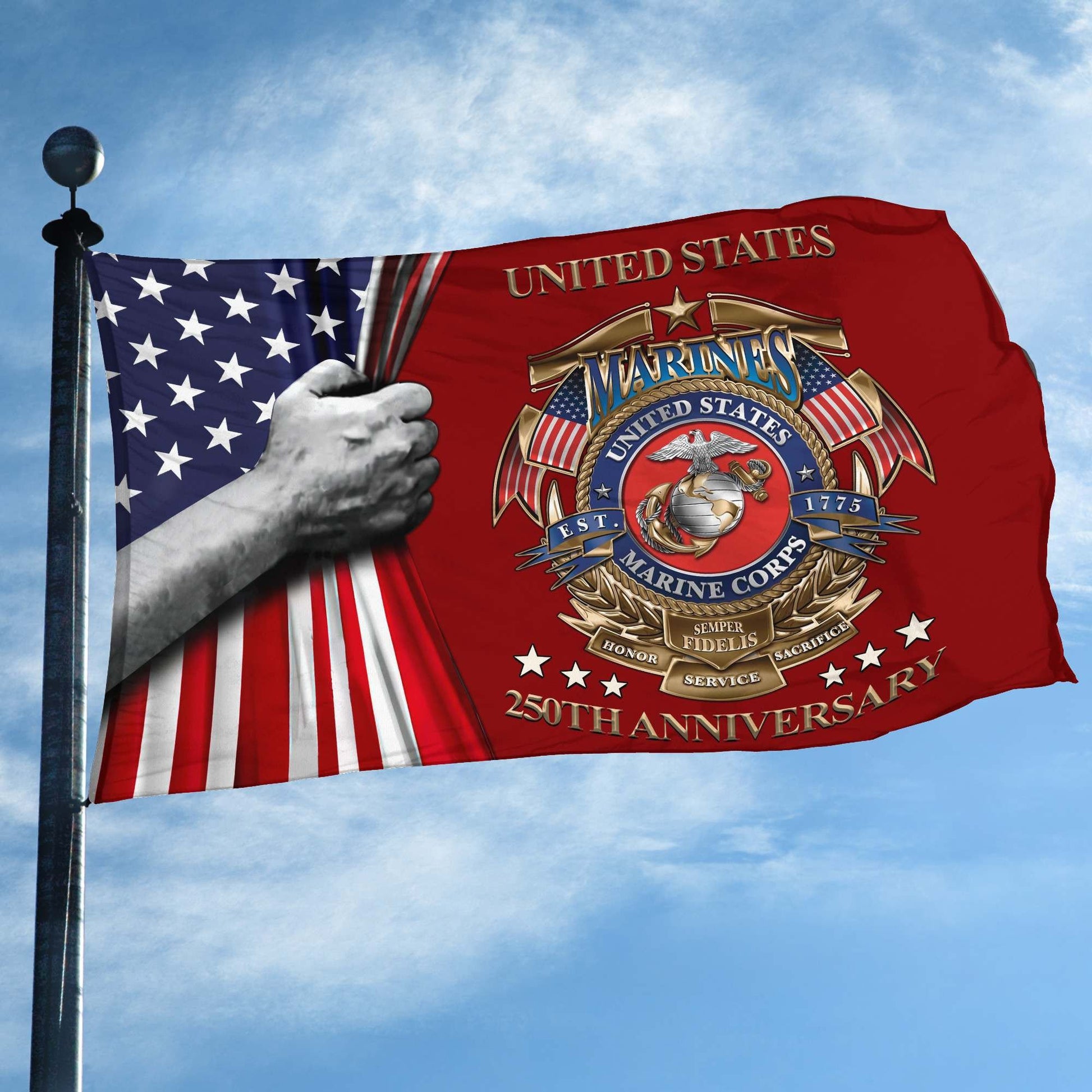 Premium USMC Grommet Flag VPVC120036, 250th Anniversary Marine Corps Flag, Gifts For Marine Veteran, Best Gifts On Father's Day, Veterans Day.