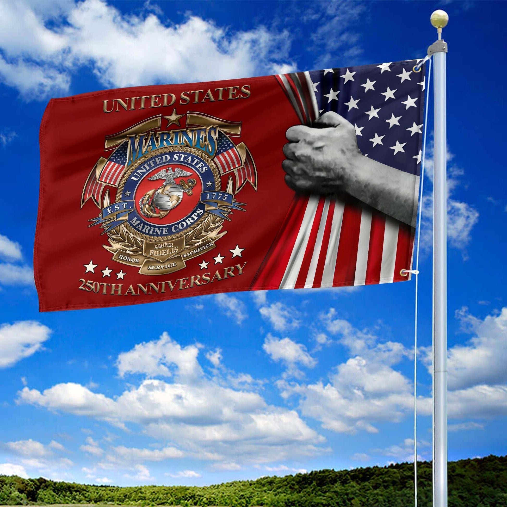 Premium USMC Grommet Flag VPVC120036, 250th Anniversary Marine Corps Flag, Gifts For Marine Veteran, Best Gifts On Father's Day, Veterans Day.
