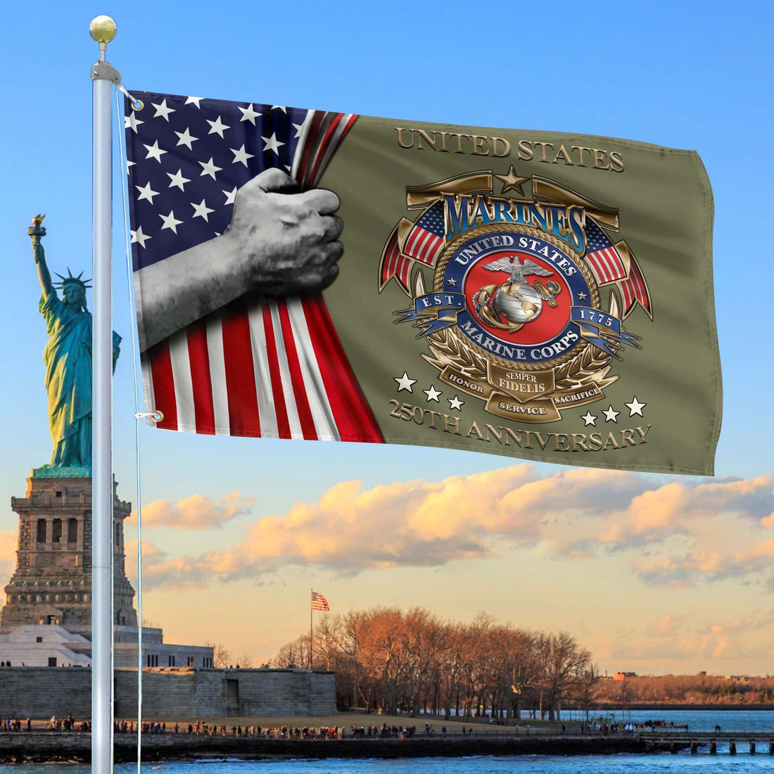 Premium USMC Grommet Flag VPVC120037, 250th Anniversary Marine Corps Flag, Gifts For Marine Veteran, Best Gifts On Father's Day, Veterans Day.