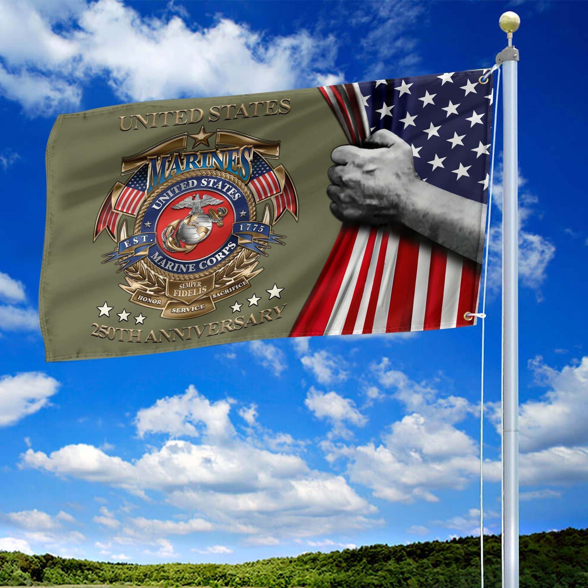 Premium USMC Grommet Flag VPVC120037, 250th Anniversary Marine Corps Flag, Gifts For Marine Veteran, Best Gifts On Father's Day, Veterans Day.