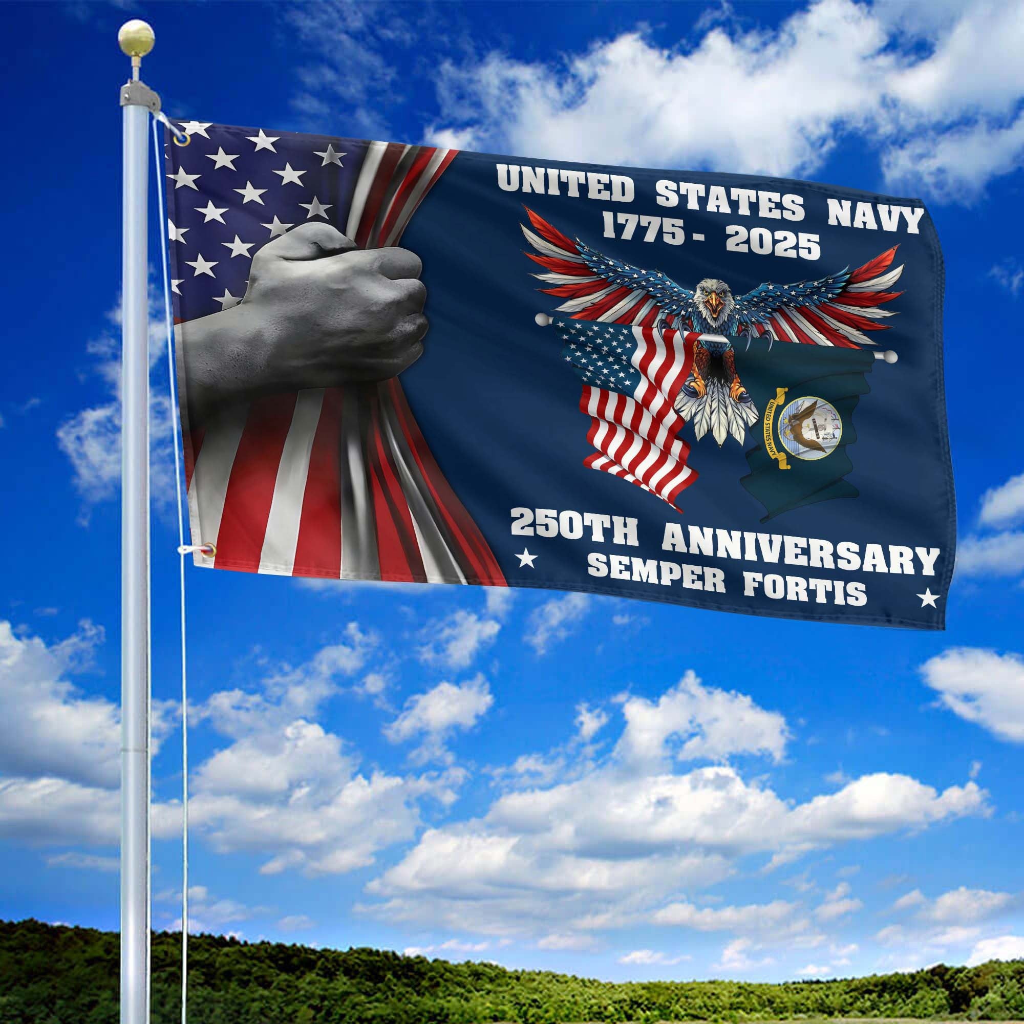 Premium US Navy Grommet Flag VPVC120010, 250th Anniversary Navy Flag, Gifts For Navy Veteran, Best Gifts On Father's Day, Veterans Day.