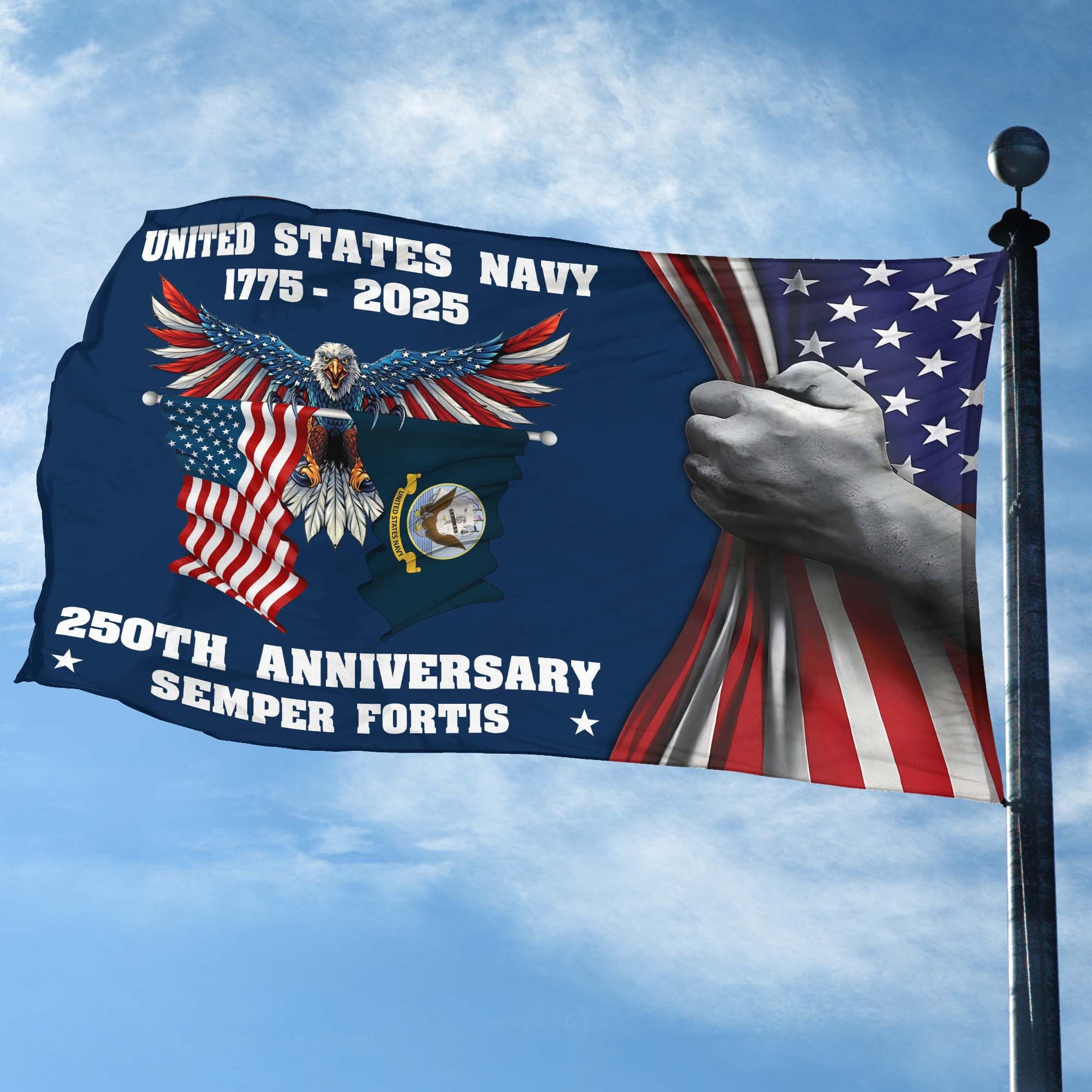 Premium US Navy Grommet Flag VPVC120010, 250th Anniversary Navy Flag, Gifts For Navy Veteran, Best Gifts On Father's Day, Veterans Day.