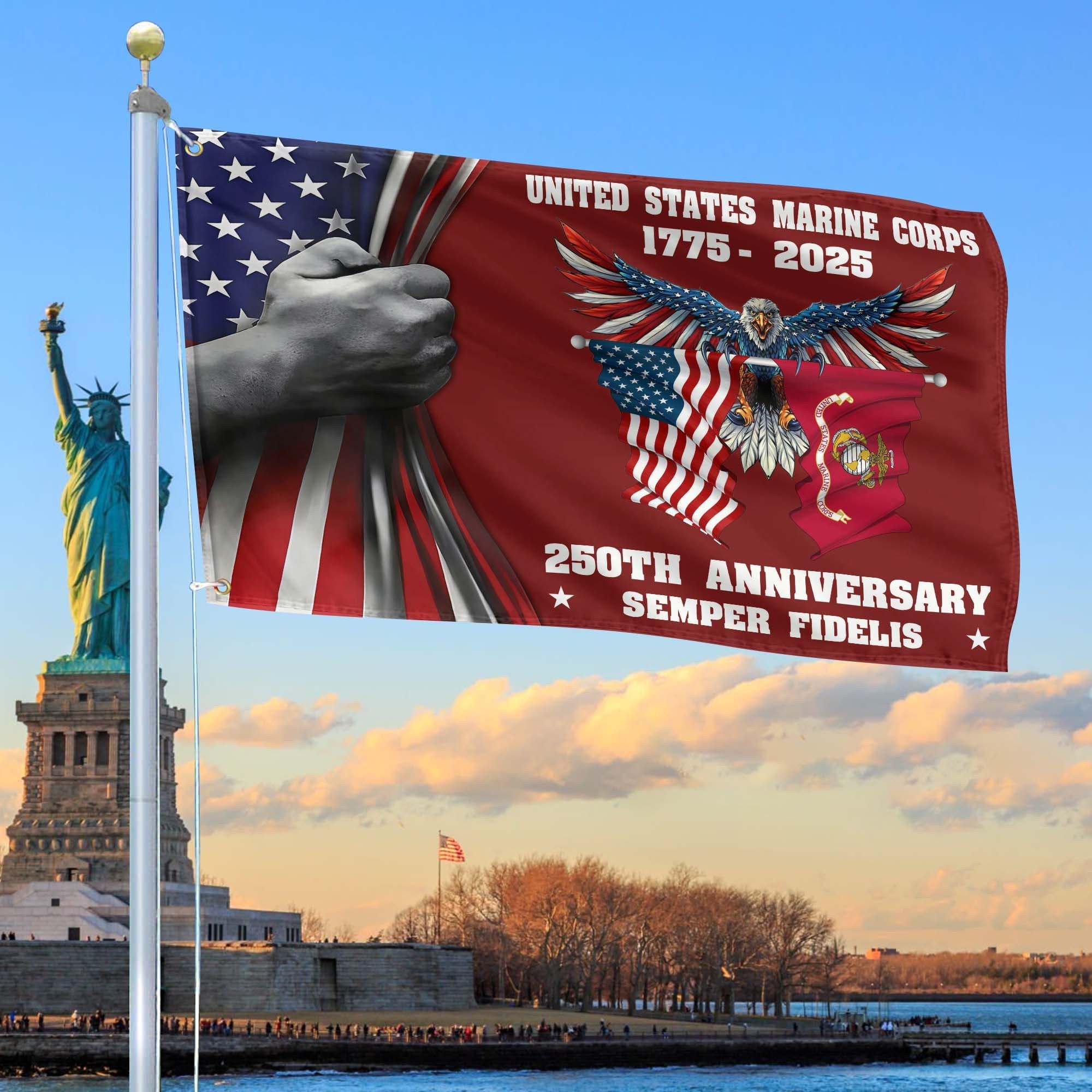 Premium USMC Grommet Flag VPVC120011, 250th Anniversary Marine Corps Flag, Gifts For Marine Veteran, Best Gifts On Father's Day, Veterans Day.