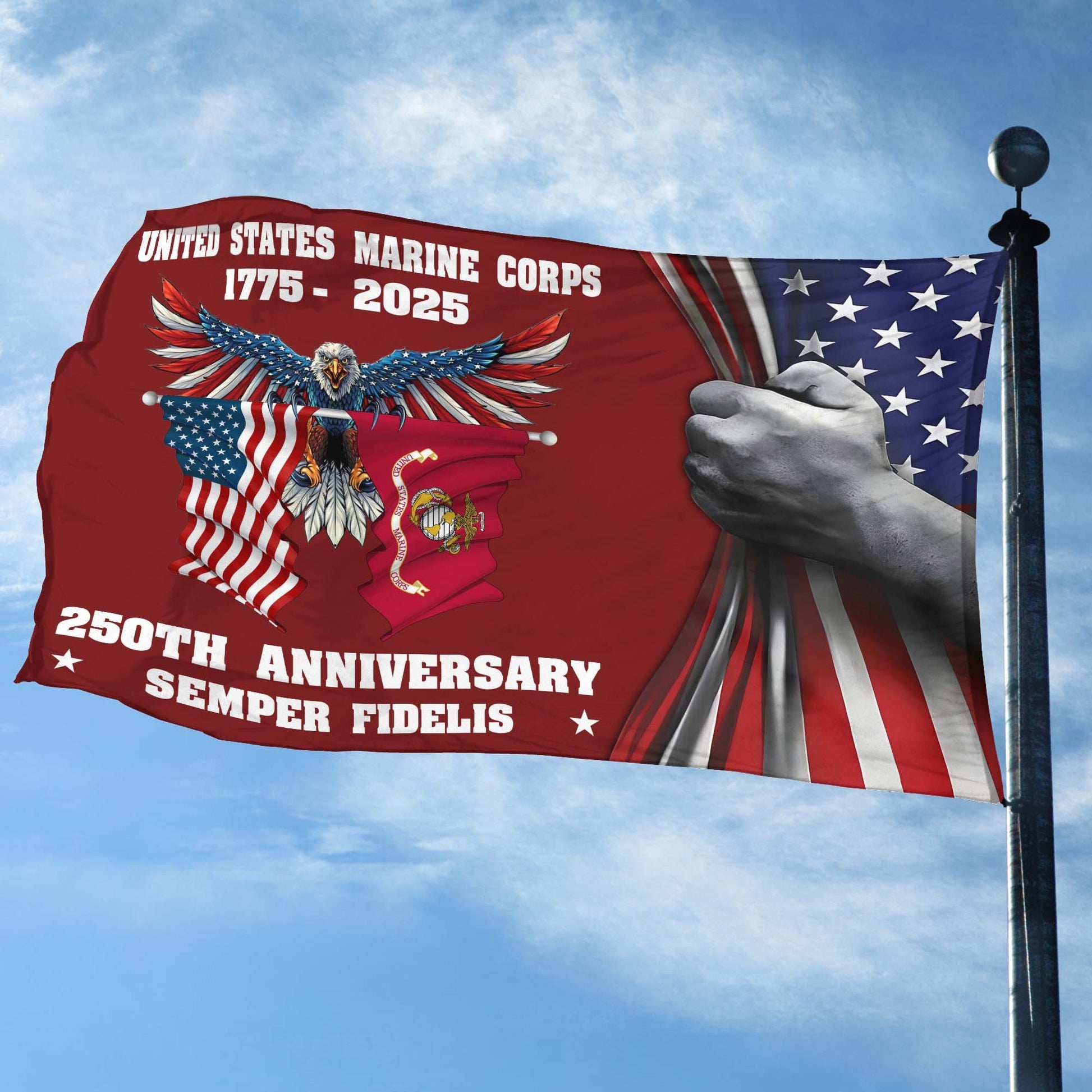 Premium USMC Grommet Flag VPVC120011, 250th Anniversary Marine Corps Flag, Gifts For Marine Veteran, Best Gifts On Father's Day, Veterans Day.
