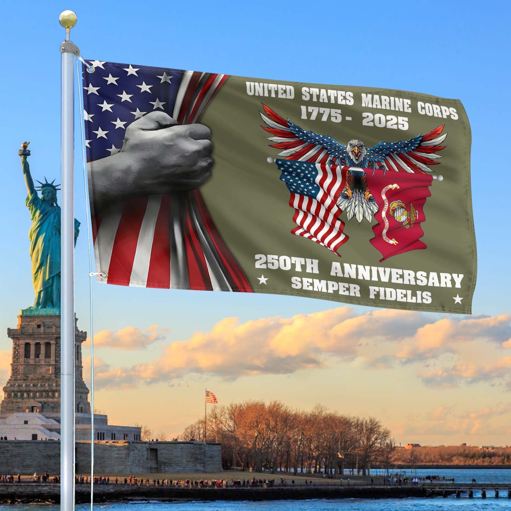 Premium USMC Grommet Flag VPVC120012, 250th Anniversary Marine Corps Flag, Gifts For Marine Veteran, Best Gifts On Father's Day, Veterans Day.