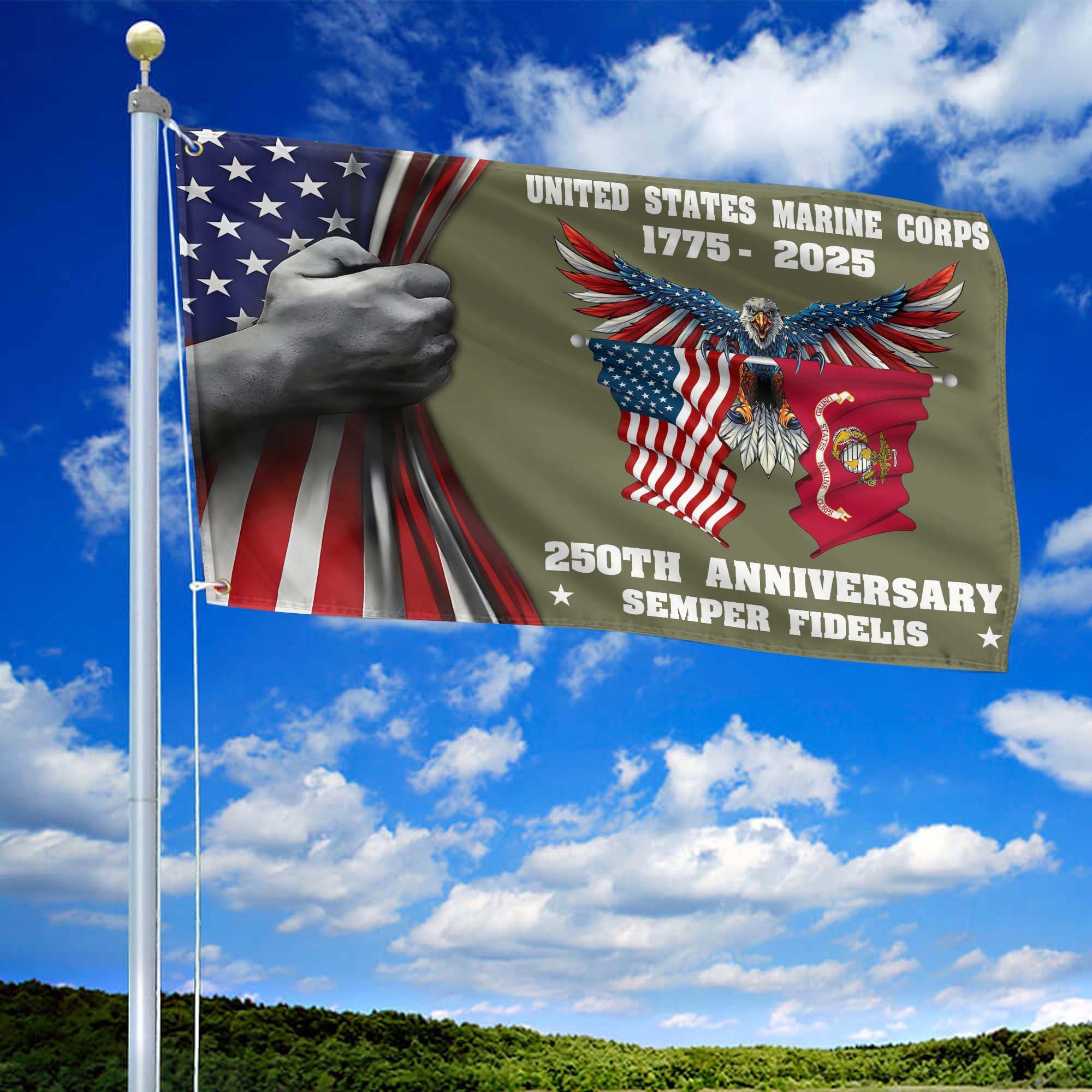 Premium USMC Grommet Flag VPVC120012, 250th Anniversary Marine Corps Flag, Gifts For Marine Veteran, Best Gifts On Father's Day, Veterans Day.
