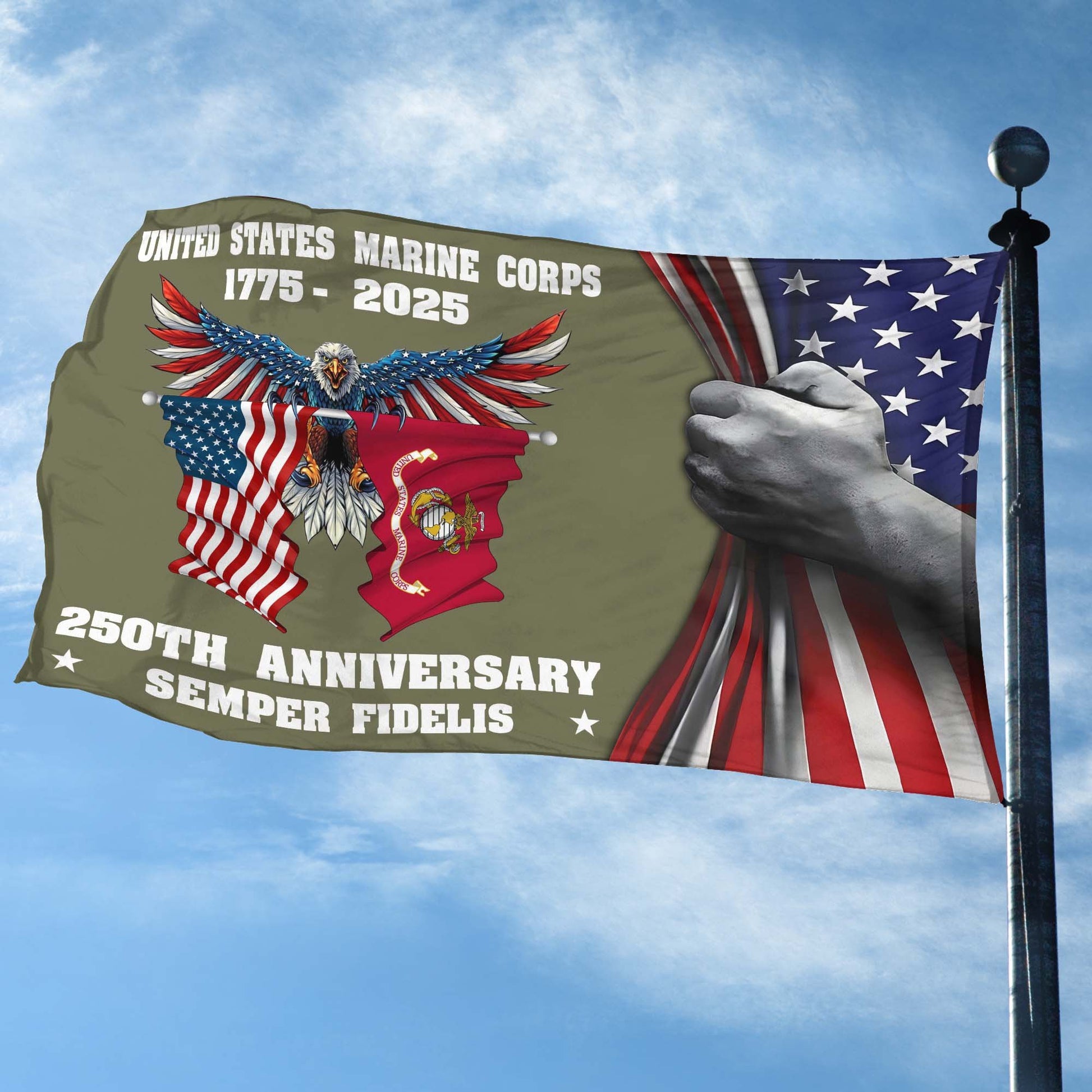 Premium USMC Grommet Flag VPVC120012, 250th Anniversary Marine Corps Flag, Gifts For Marine Veteran, Best Gifts On Father's Day, Veterans Day.