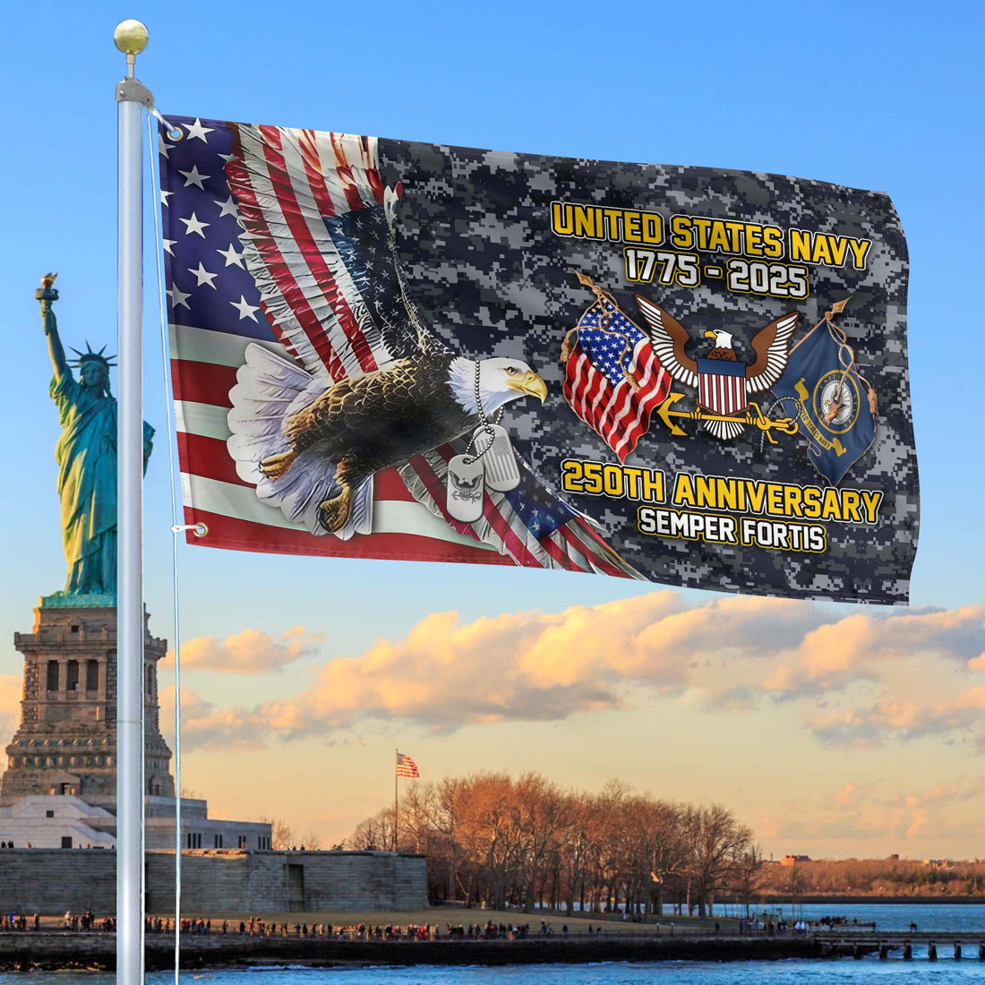 Premium US Navy Grommet Flag VPVC120015, 250th Anniversary Navy Flag, Gifts For Navy Veteran, Best Gifts On Father's Day, Veterans Day.