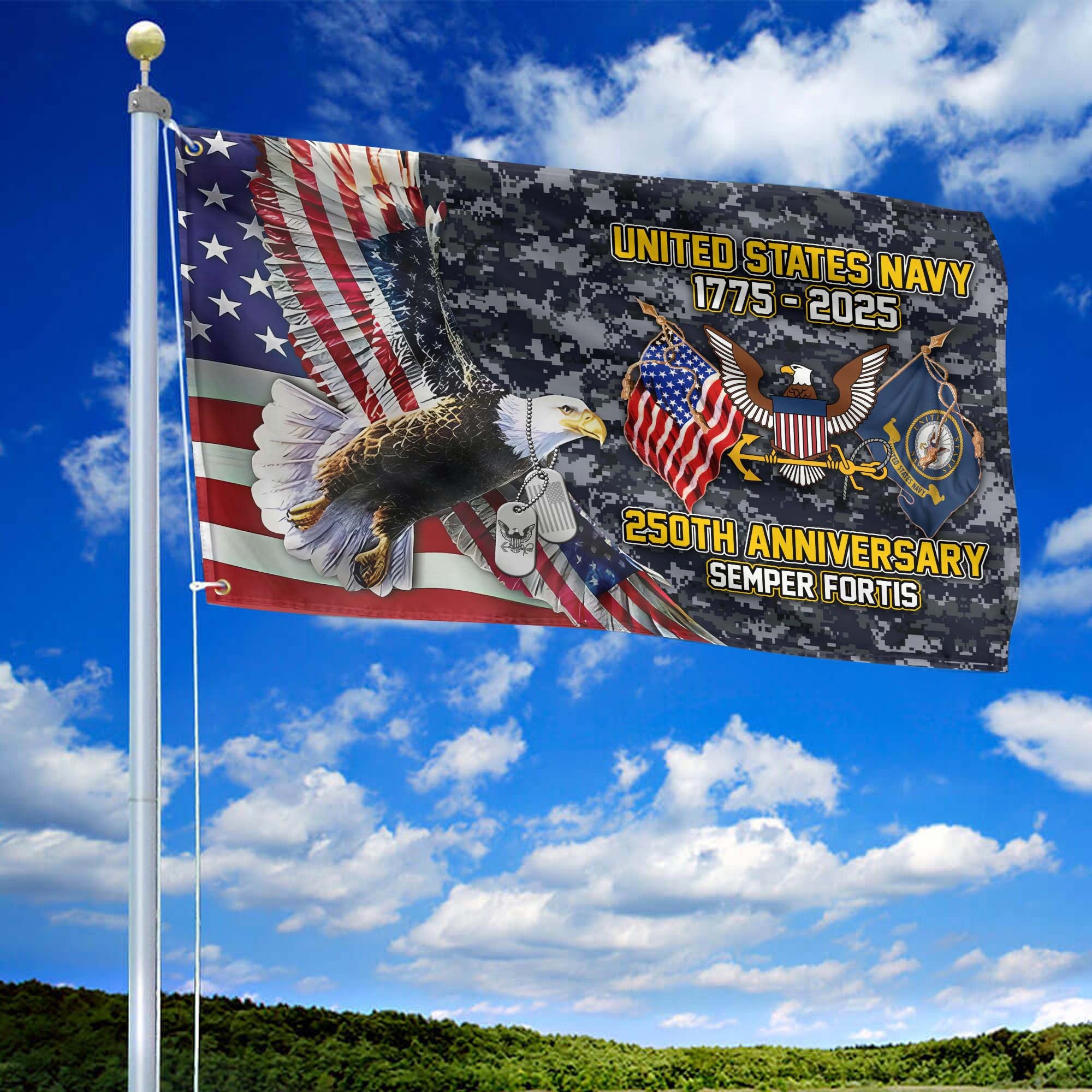 Premium US Navy Grommet Flag VPVC120015, 250th Anniversary Navy Flag, Gifts For Navy Veteran, Best Gifts On Father's Day, Veterans Day.