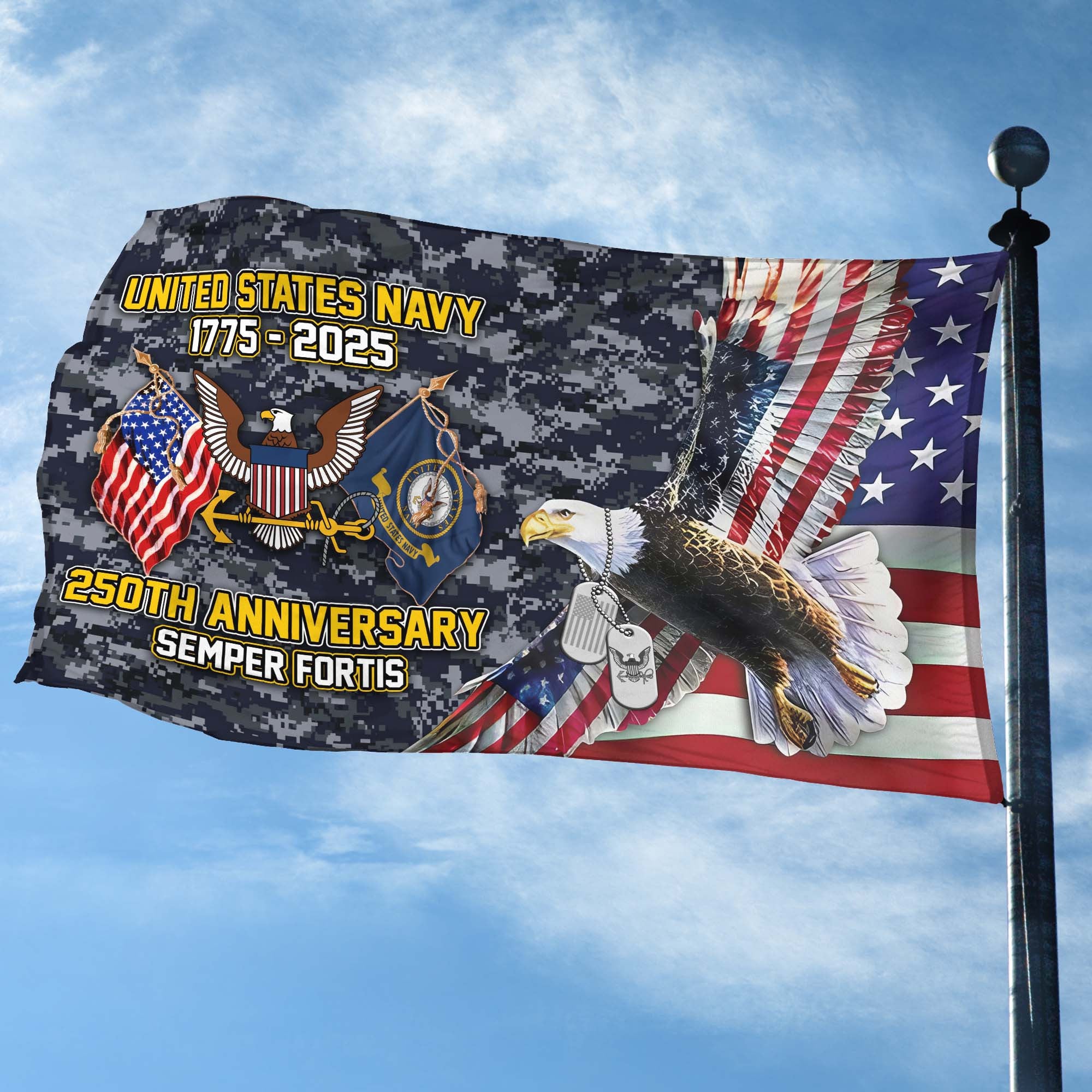 Premium US Navy Grommet Flag VPVC120015, 250th Anniversary Navy Flag, Gifts For Navy Veteran, Best Gifts On Father's Day, Veterans Day.