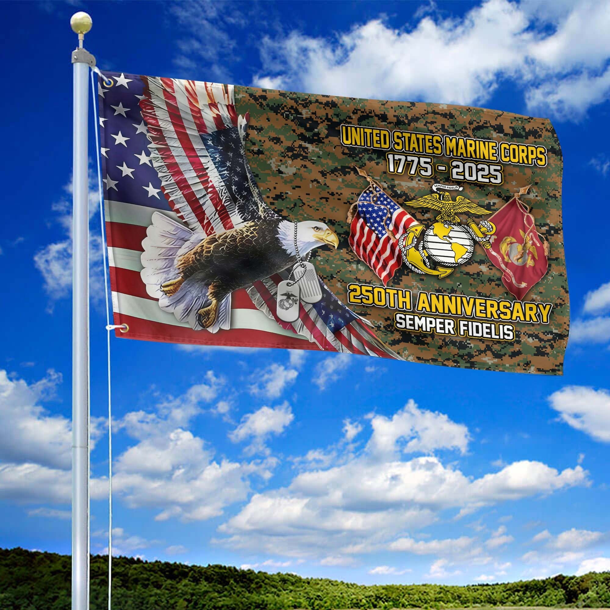 Premium USMC Grommet Flag VPVC120016, 250th Anniversary Marine Corps Flag, Gifts For Marine Veteran, Best Gifts On Father's Day, Veterans Day.