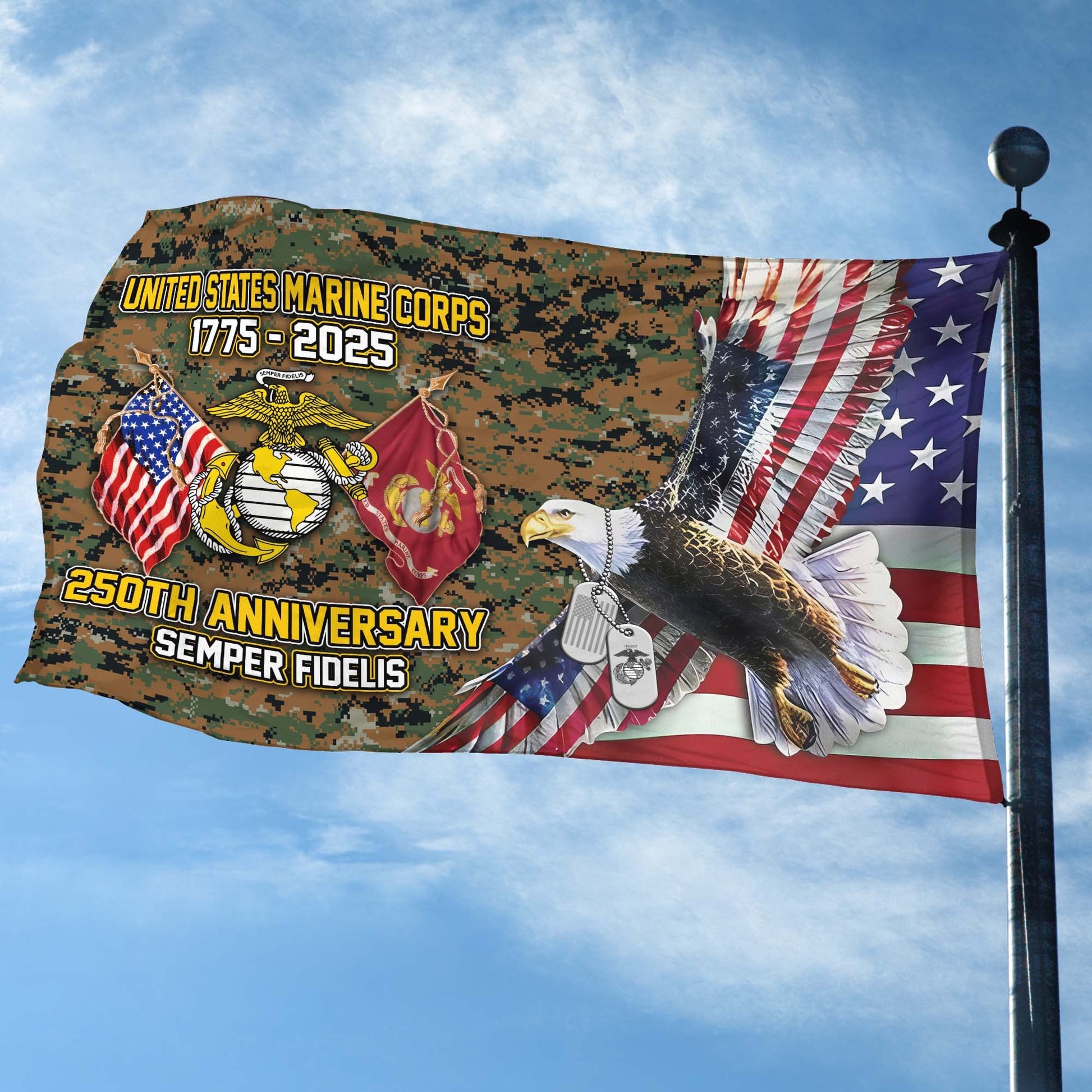Premium USMC Grommet Flag VPVC120016, 250th Anniversary Marine Corps Flag, Gifts For Marine Veteran, Best Gifts On Father's Day, Veterans Day.