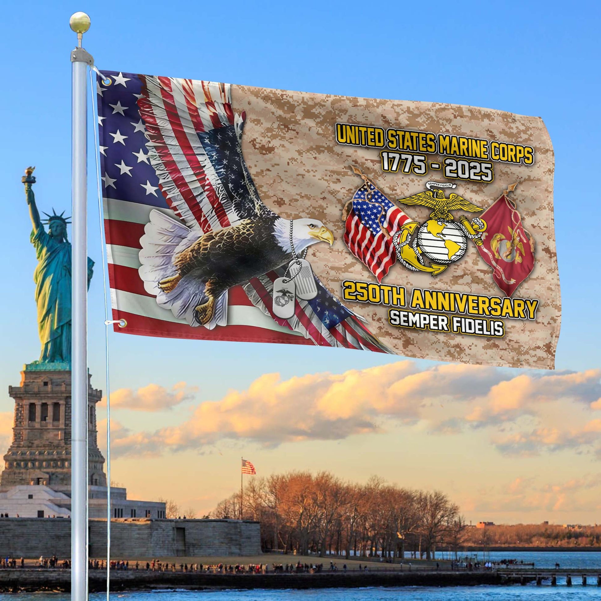 Premium USMC Grommet Flag VPVC120017, 250th Anniversary Marine Corps Flag, Gifts For Marine Veteran, Best Gifts On Father's Day, Veterans Day.