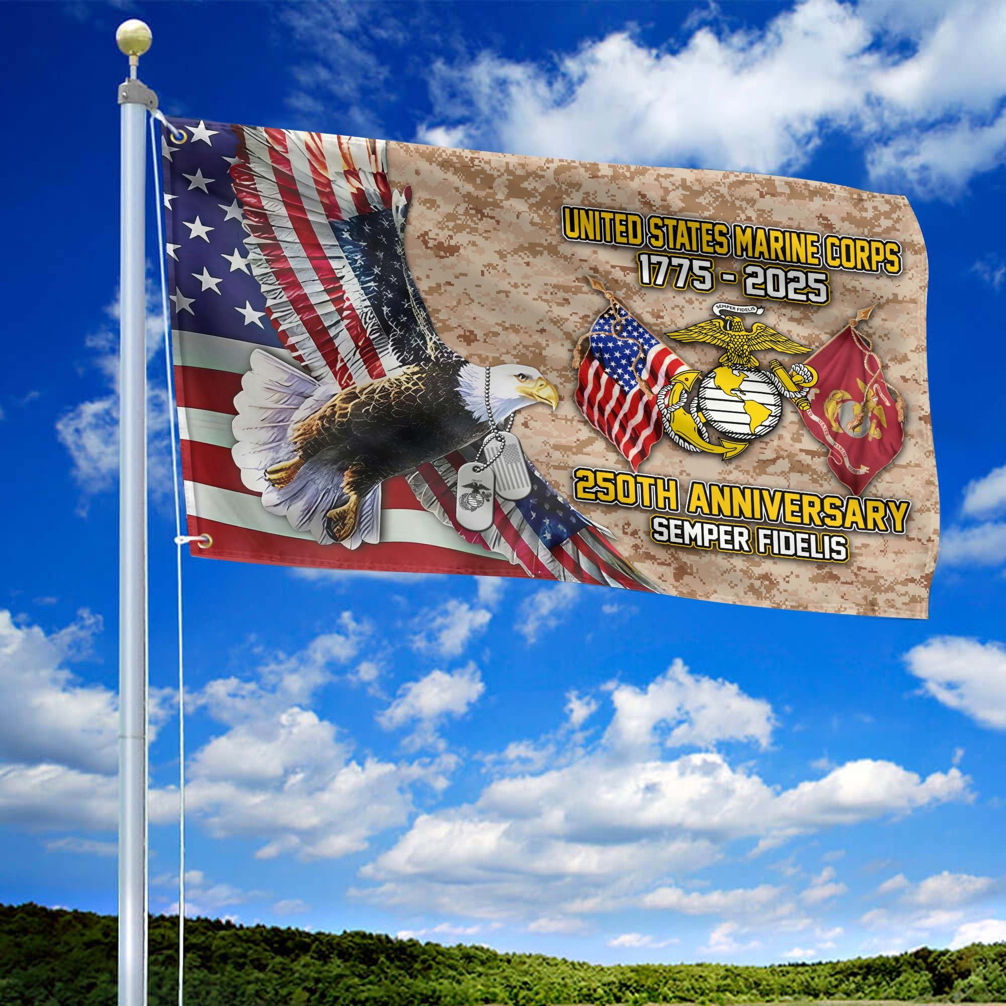 Premium USMC Grommet Flag VPVC120017, 250th Anniversary Marine Corps Flag, Gifts For Marine Veteran, Best Gifts On Father's Day, Veterans Day.