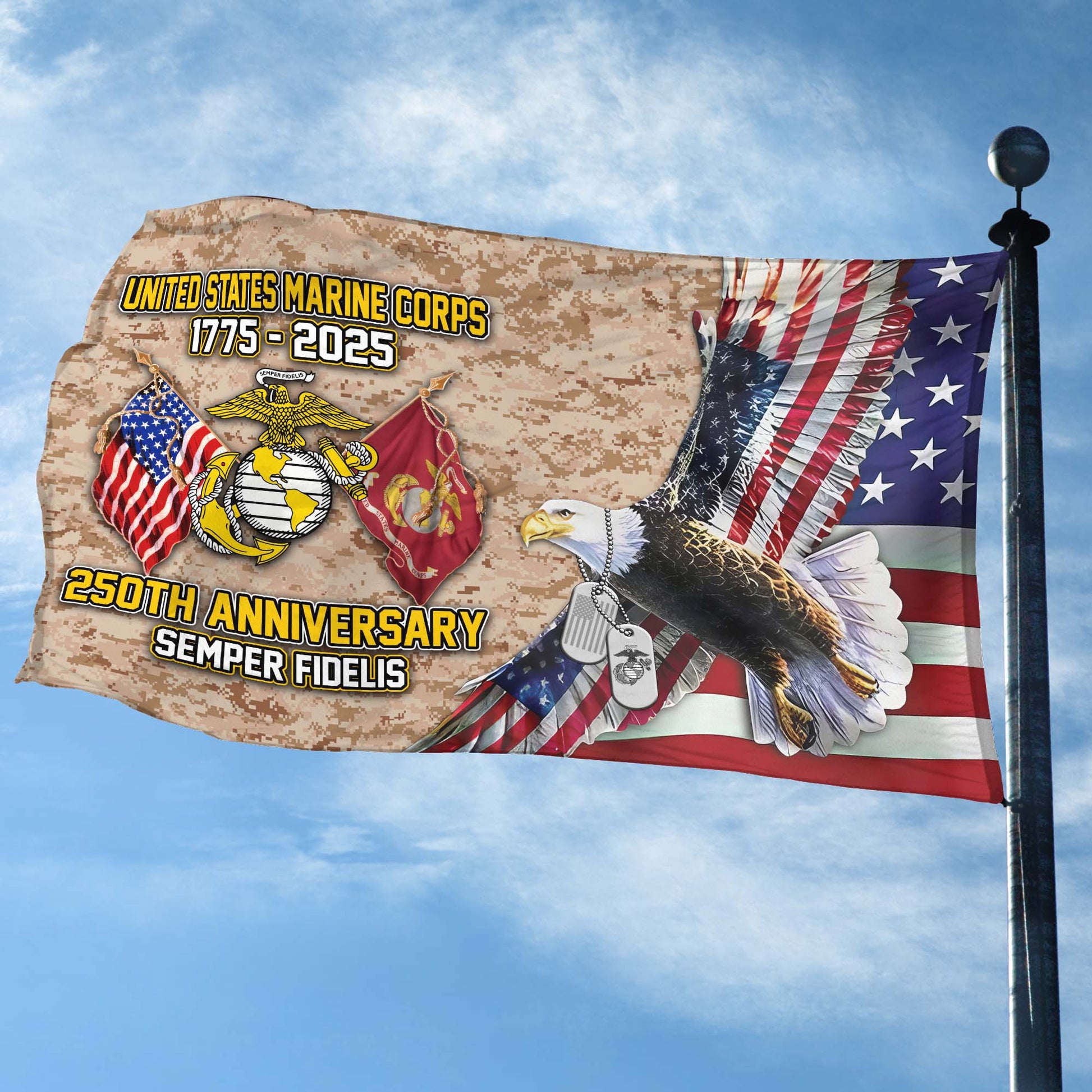 Premium USMC Grommet Flag VPVC120017, 250th Anniversary Marine Corps Flag, Gifts For Marine Veteran, Best Gifts On Father's Day, Veterans Day.