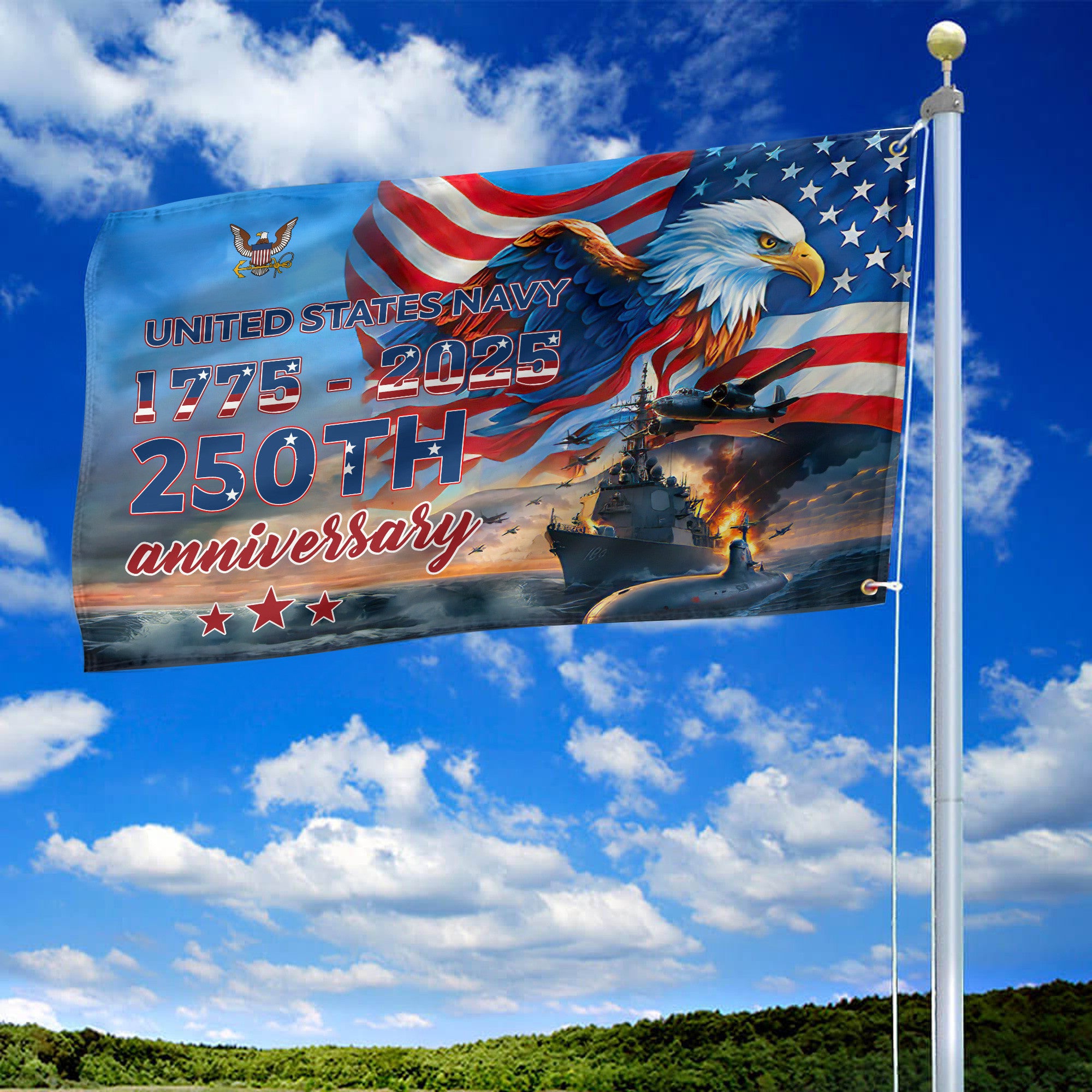 Premium US Navy Grommet Flag VPVC120029, 250th Anniversary Navy Flag, Gifts For Navy Veteran, Best Gifts On Father's Day, Veterans Day.