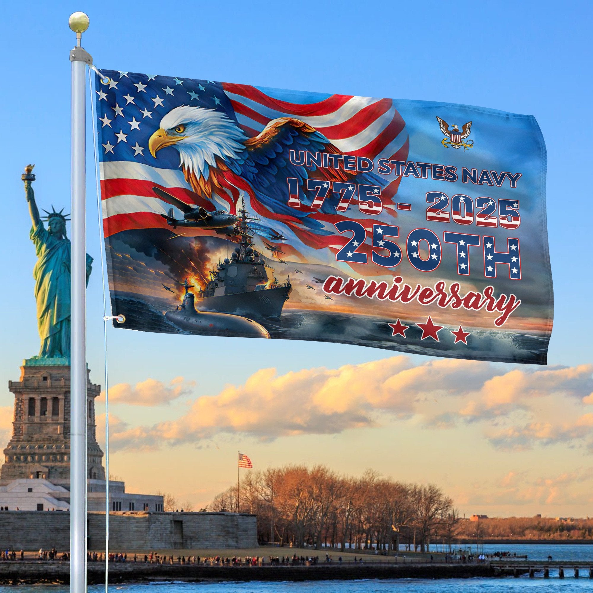 Premium US Navy Grommet Flag VPVC120029, 250th Anniversary Navy Flag, Gifts For Navy Veteran, Best Gifts On Father's Day, Veterans Day.