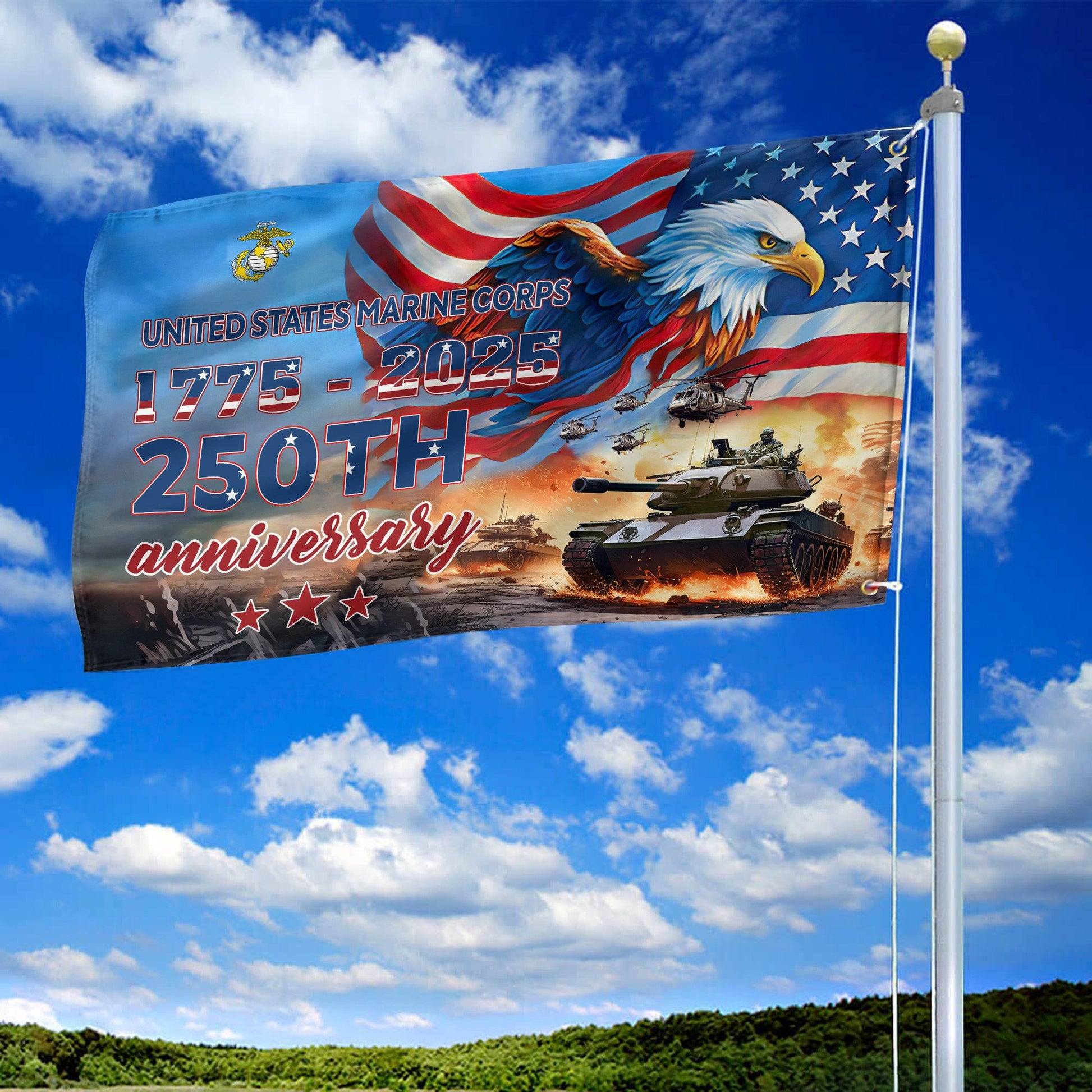 Premium USMC Grommet Flag VPVC120030, 250th Anniversary Marine Corps Flag, Gifts For Marine Veteran, Best Gifts On Father's Day, Veterans Day.