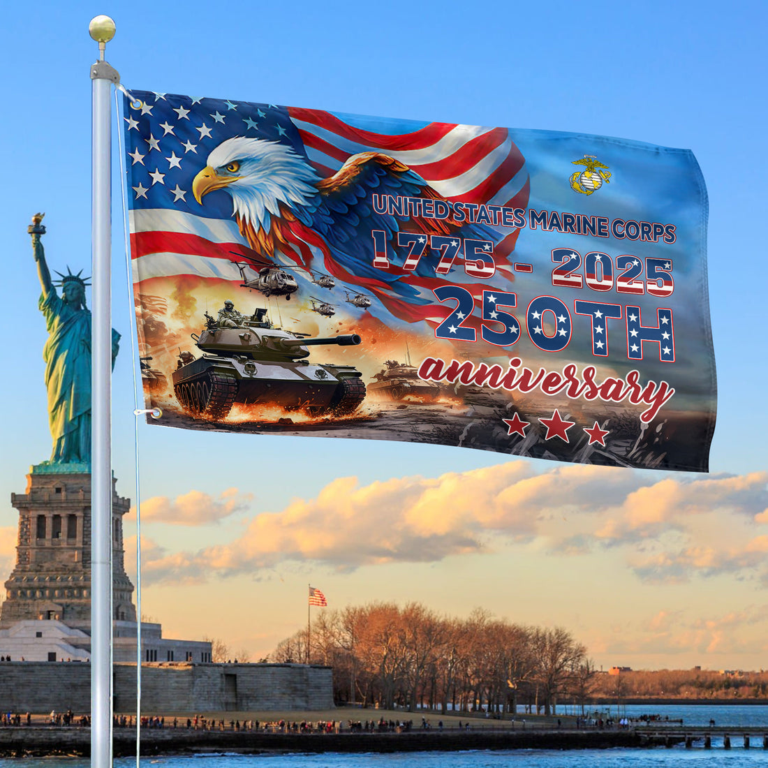 Premium USMC Grommet Flag VPVC120030, 250th Anniversary Marine Corps Flag, Gifts For Marine Veteran, Best Gifts On Father's Day, Veterans Day.