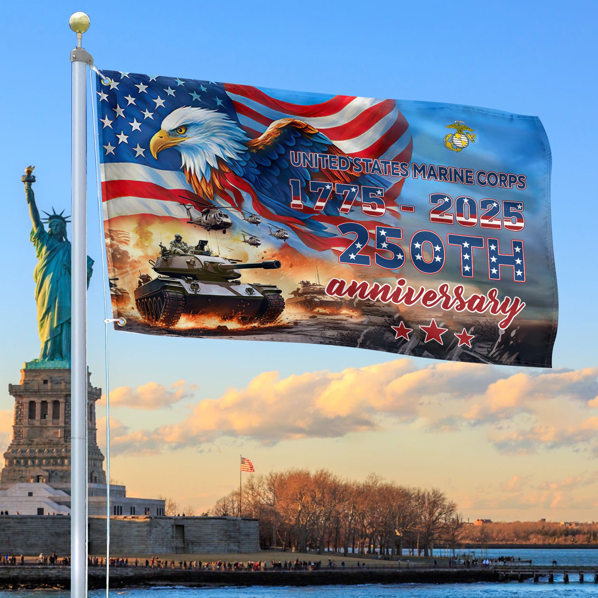 Premium USMC Grommet Flag VPVC120030, 250th Anniversary Marine Corps Flag, Gifts For Marine Veteran, Best Gifts On Father's Day, Veterans Day.