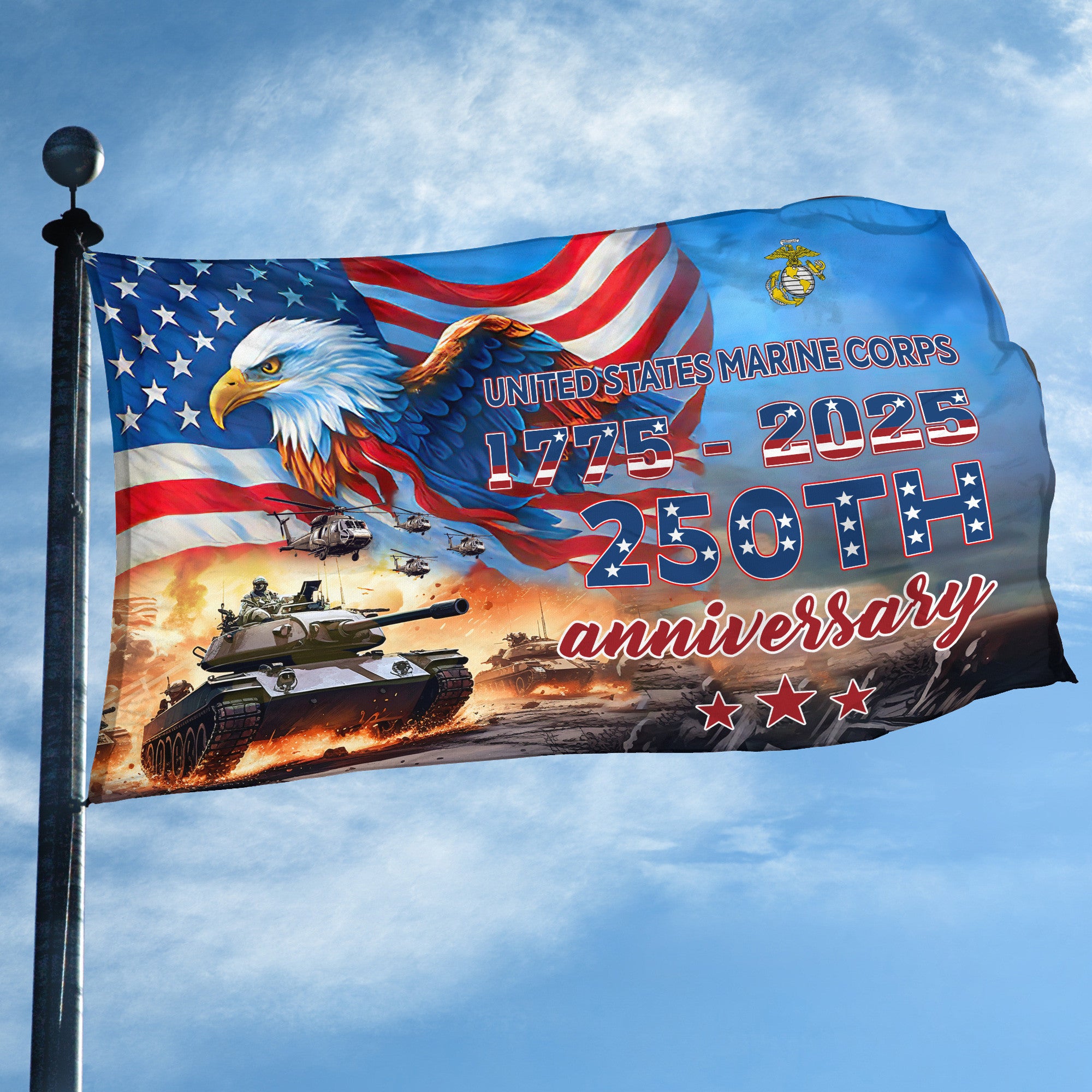 Premium USMC Grommet Flag VPVC120030, 250th Anniversary Marine Corps Flag, Gifts For Marine Veteran, Best Gifts On Father's Day, Veterans Day.