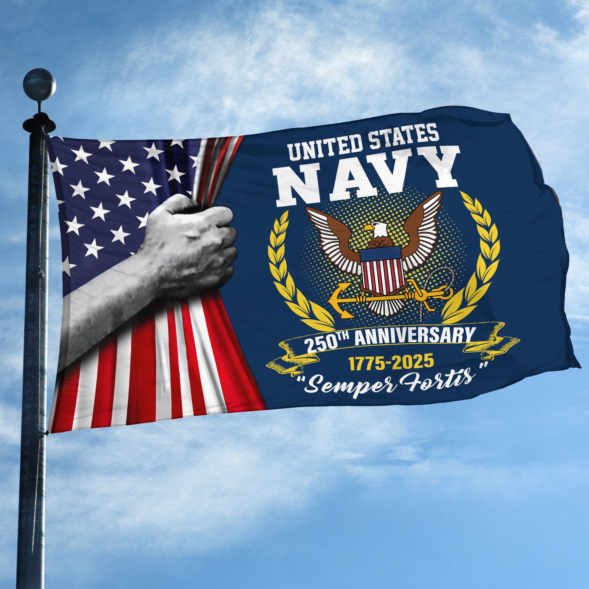 Premium US Navy Grommet Flag VPVC120040, 250th Anniversary Navy Flag, Gifts For Navy Veteran, Best Gifts On Father's Day, Veterans Day.