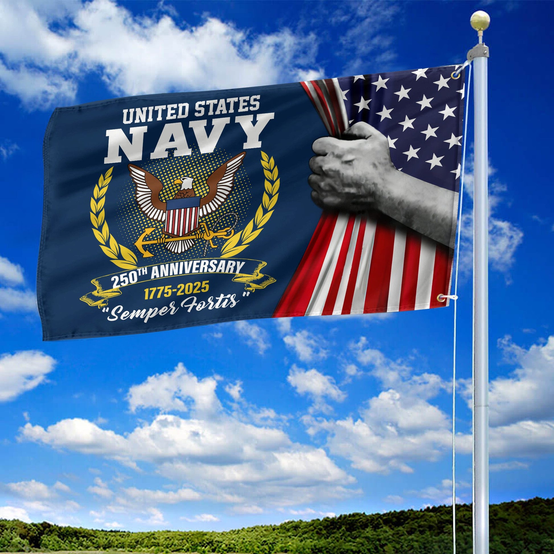 Premium US Navy Grommet Flag VPVC120040, 250th Anniversary Navy Flag, Gifts For Navy Veteran, Best Gifts On Father's Day, Veterans Day.