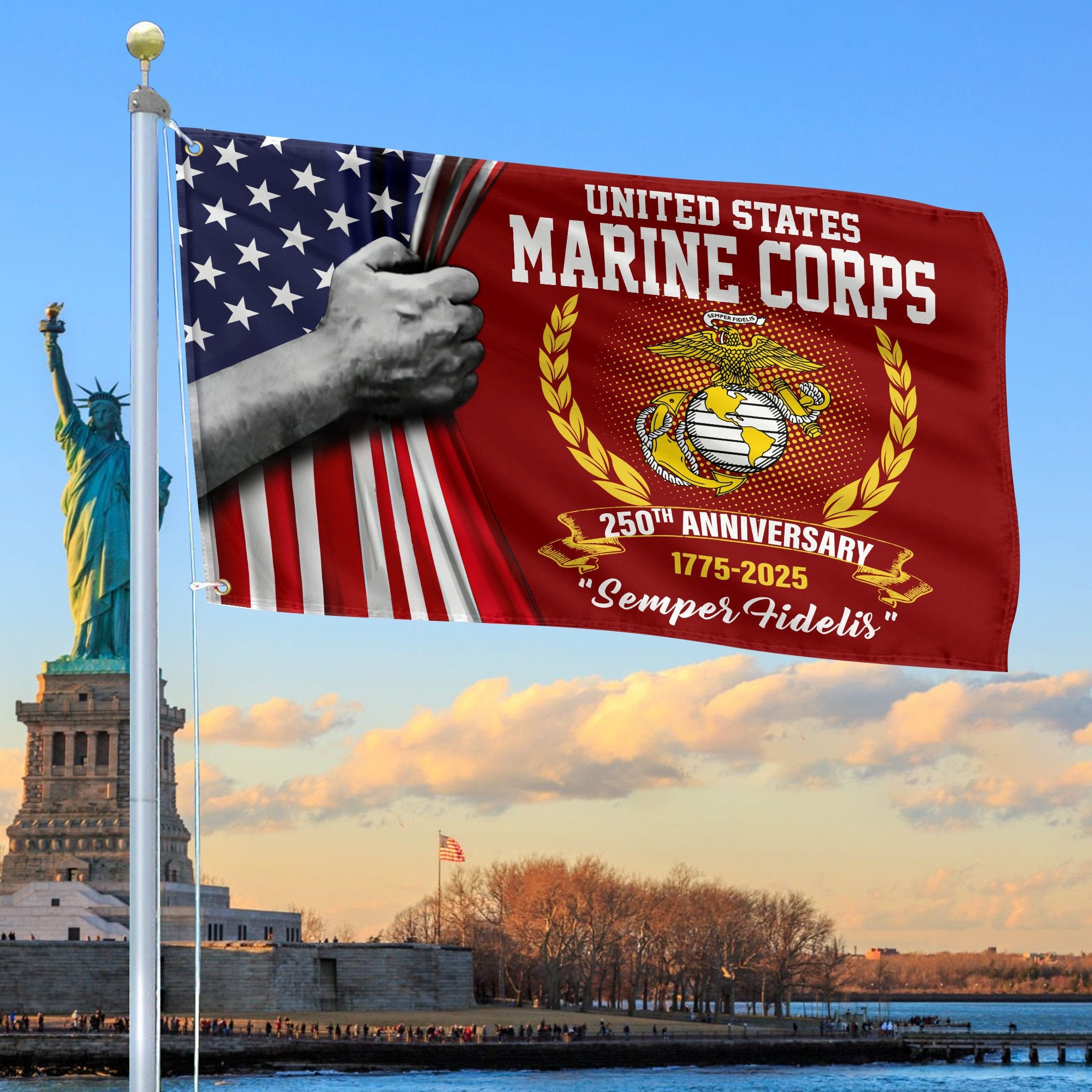 Premium USMC Grommet Flag VPVC120041, 250th Anniversary Marine Corps Flag, Gifts For Marine Veteran, Best Gifts On Father's Day, Veterans Day.