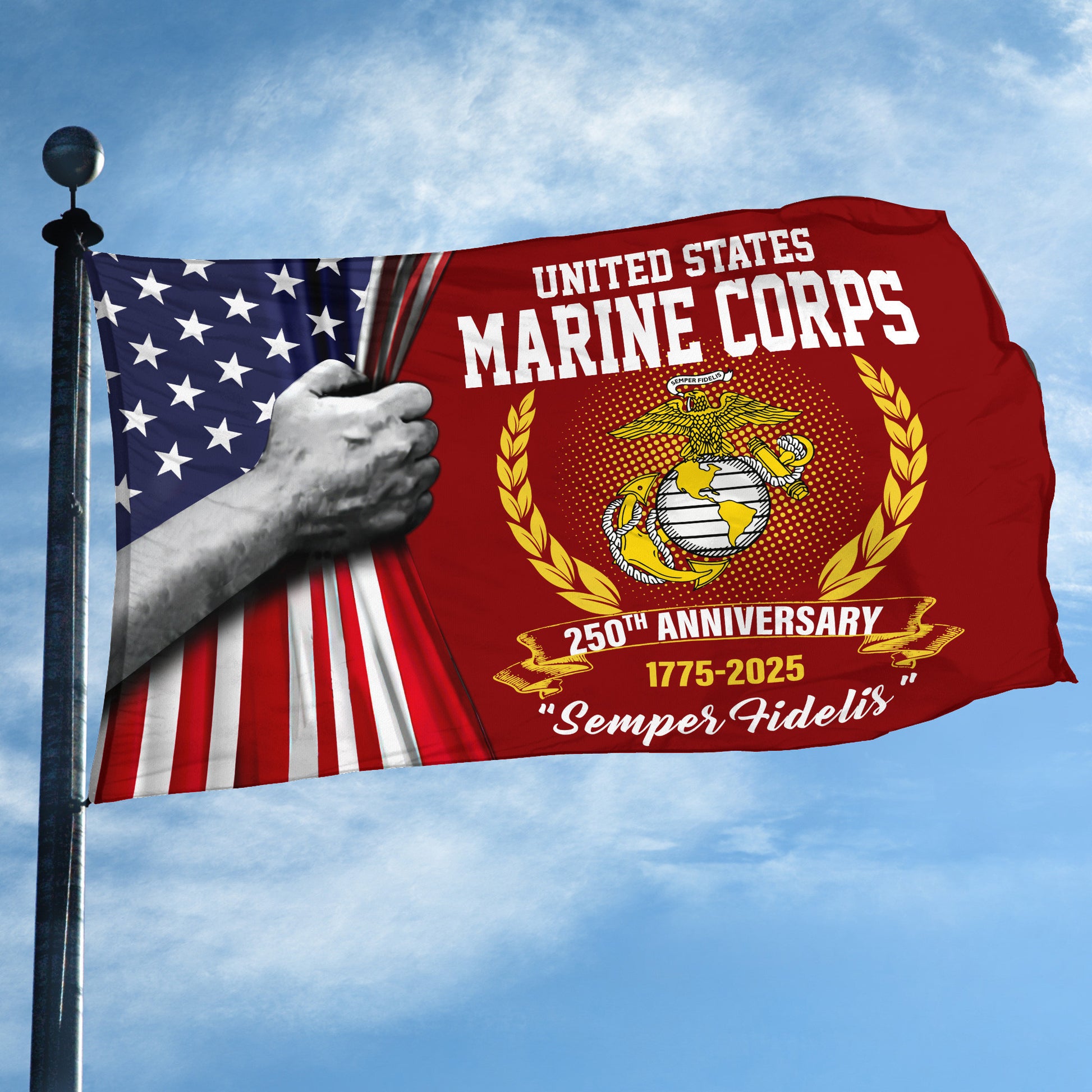 Premium USMC Grommet Flag VPVC120041, 250th Anniversary Marine Corps Flag, Gifts For Marine Veteran, Best Gifts On Father's Day, Veterans Day.