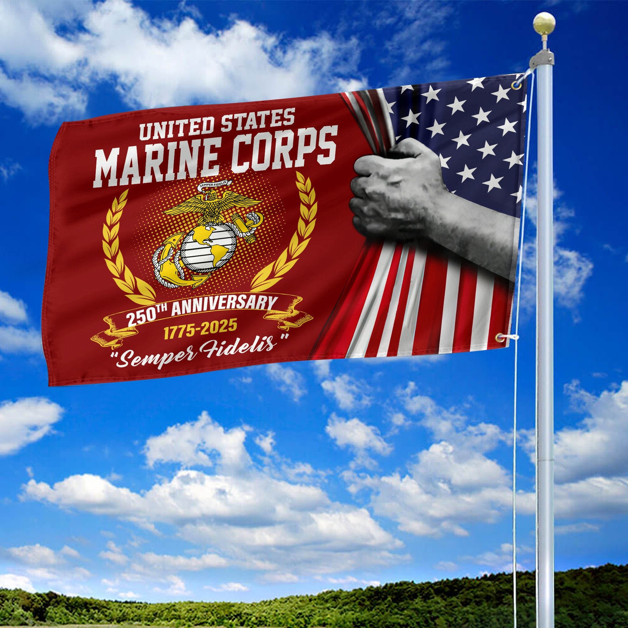 Premium USMC Grommet Flag VPVC120041, 250th Anniversary Marine Corps Flag, Gifts For Marine Veteran, Best Gifts On Father's Day, Veterans Day.