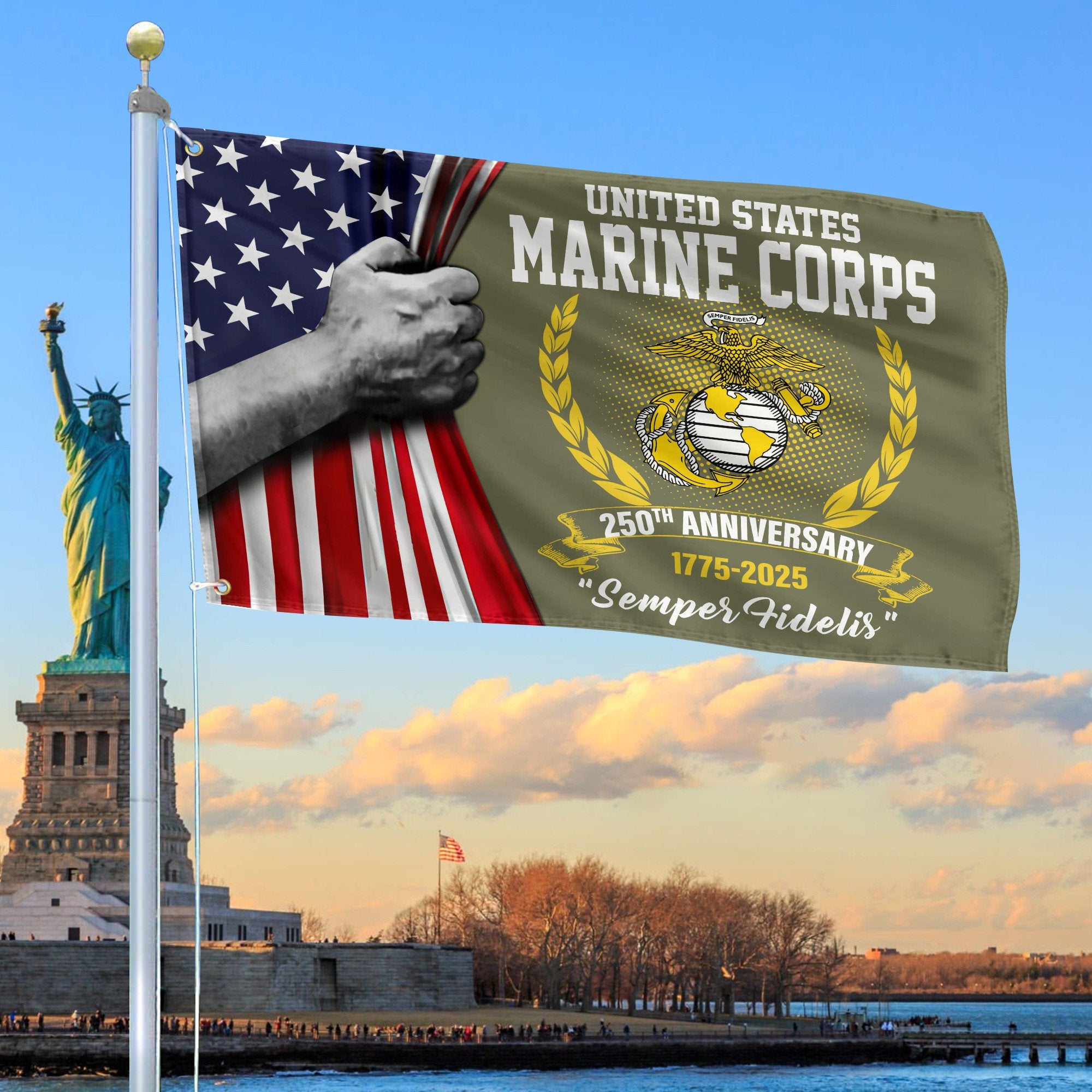 Premium USMC Grommet Flag VPVC120042, 250th Anniversary Marine Corps Flag, Gifts For Marine Veteran, Best Gifts On Father's Day, Veterans Day.