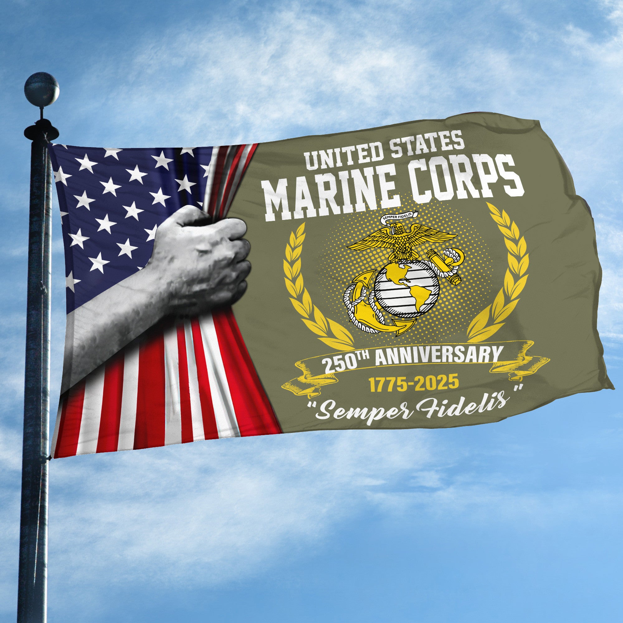 Premium USMC Grommet Flag VPVC120042, 250th Anniversary Marine Corps Flag, Gifts For Marine Veteran, Best Gifts On Father's Day, Veterans Day.