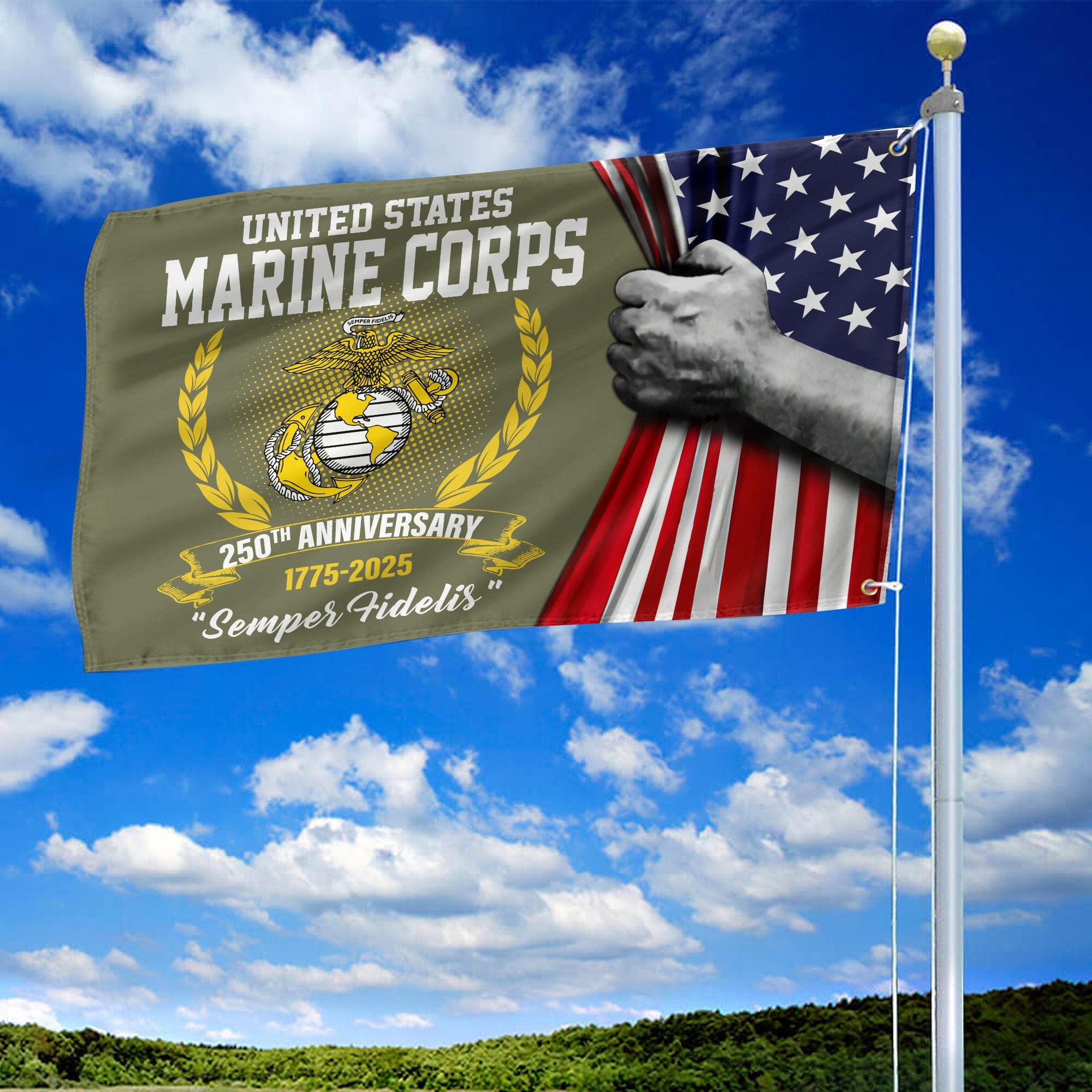 Premium USMC Grommet Flag VPVC120042, 250th Anniversary Marine Corps Flag, Gifts For Marine Veteran, Best Gifts On Father's Day, Veterans Day.