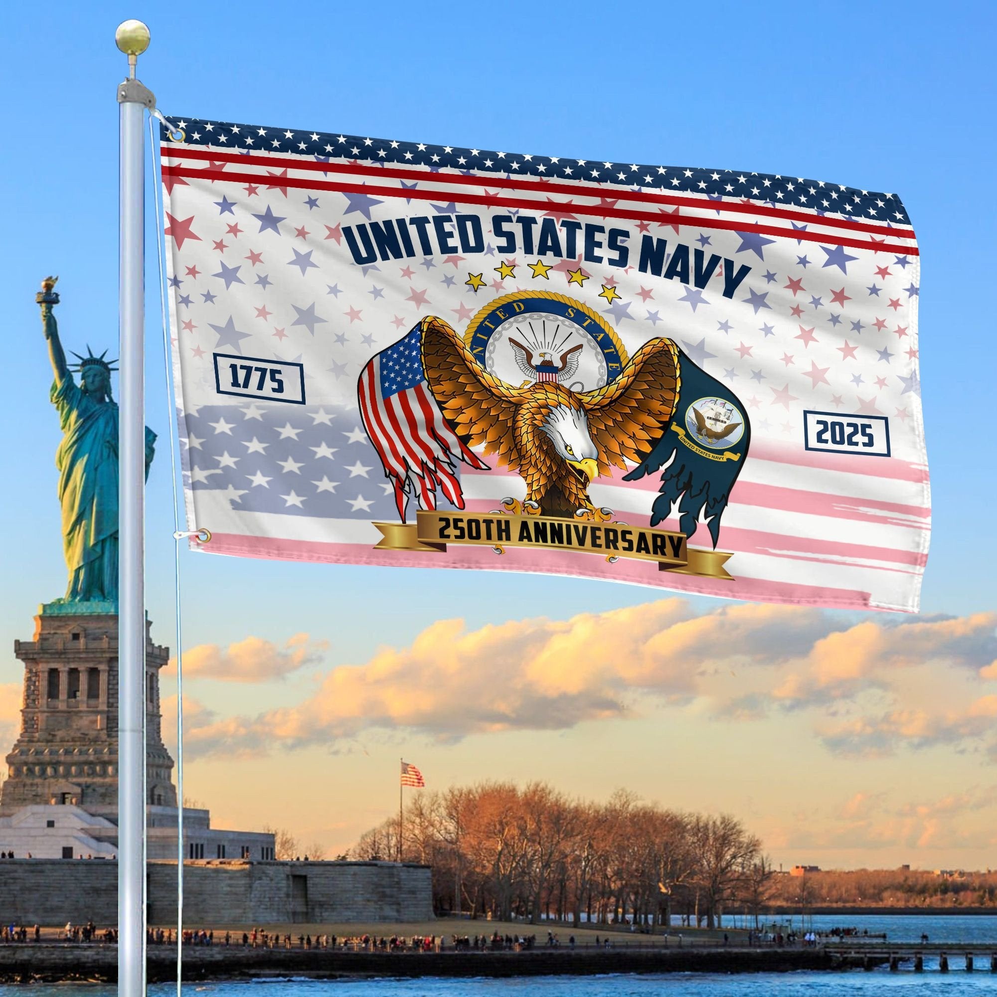 Premium US Navy Grommet Flag VPVC120044, 250th Anniversary Navy Flag, Gifts For Navy Veteran, Best Gifts On Father's Day, Veterans Day.