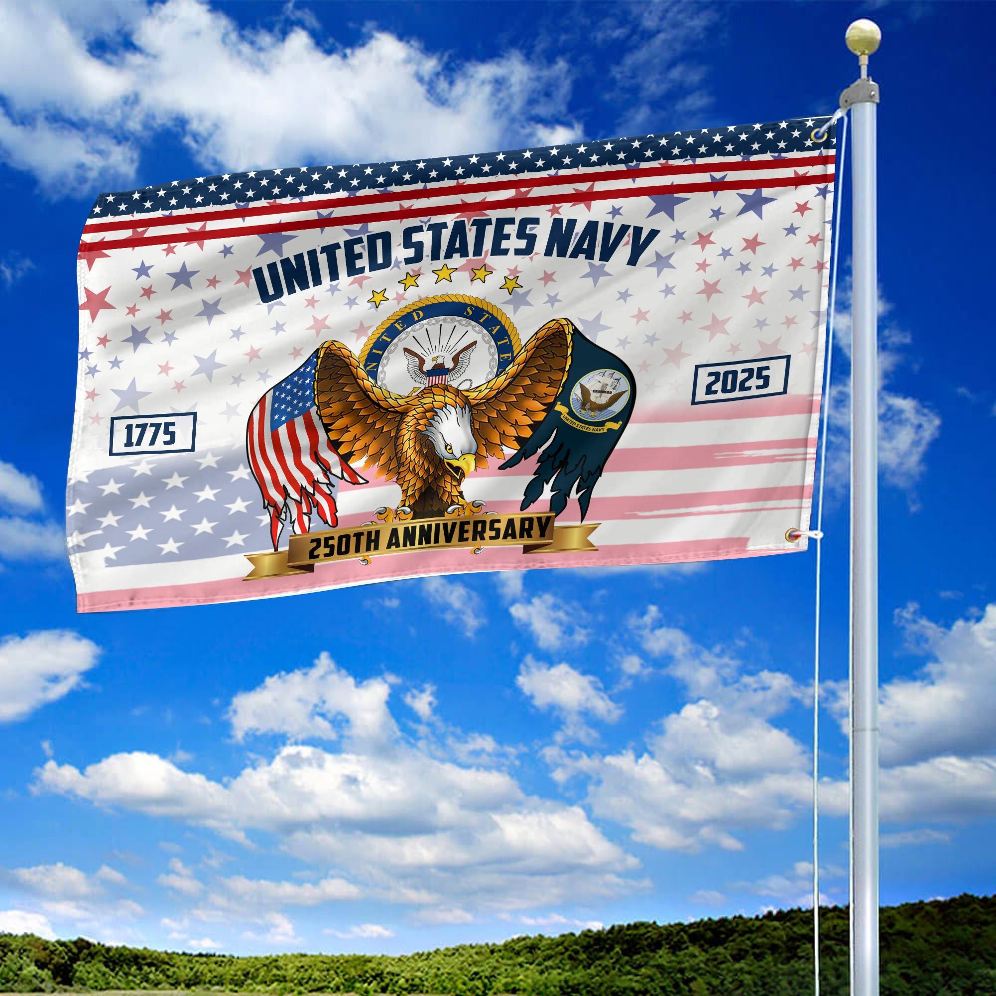 Premium US Navy Grommet Flag VPVC120044, 250th Anniversary Navy Flag, Gifts For Navy Veteran, Best Gifts On Father's Day, Veterans Day.