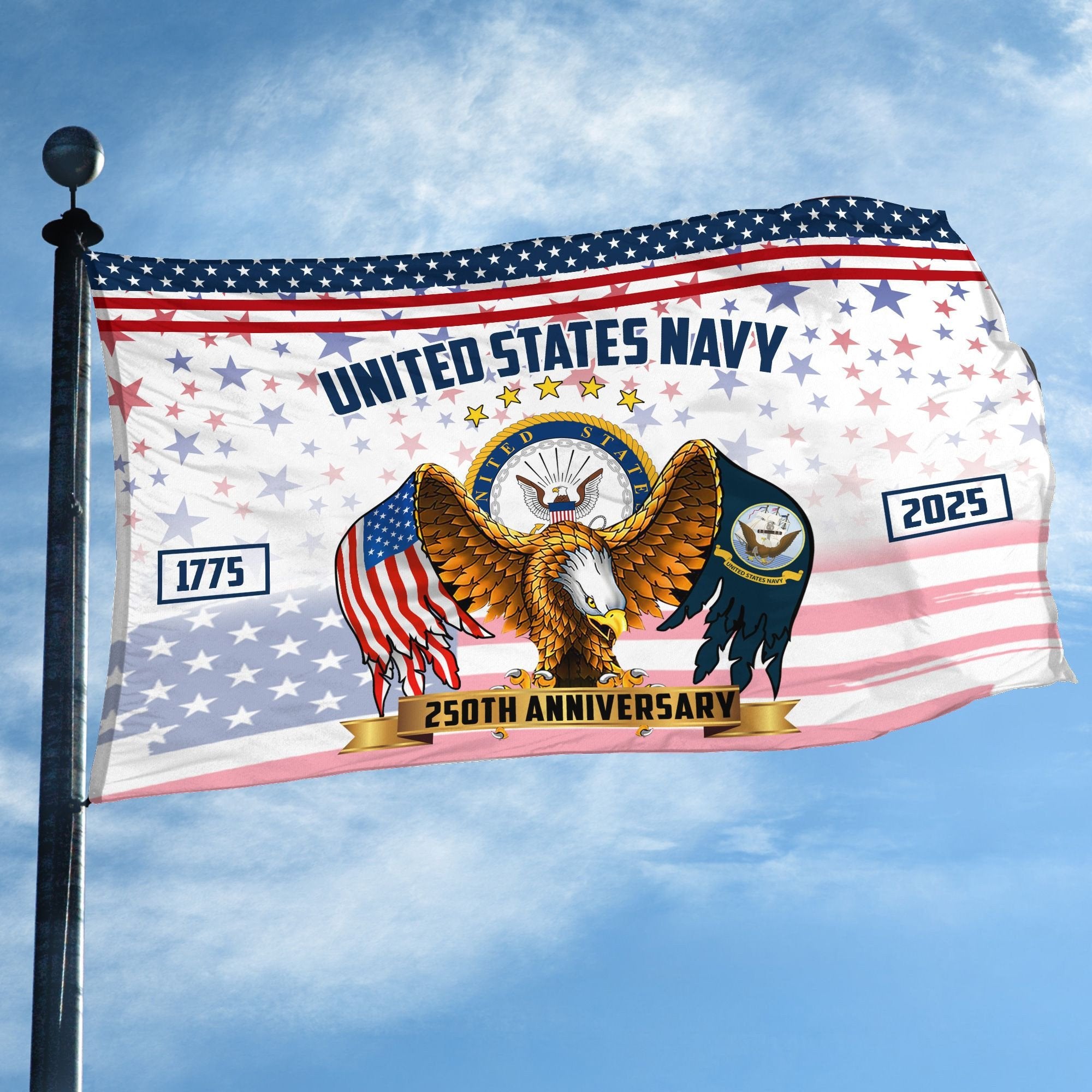 Premium US Navy Grommet Flag VPVC120044, 250th Anniversary Navy Flag, Gifts For Navy Veteran, Best Gifts On Father's Day, Veterans Day.