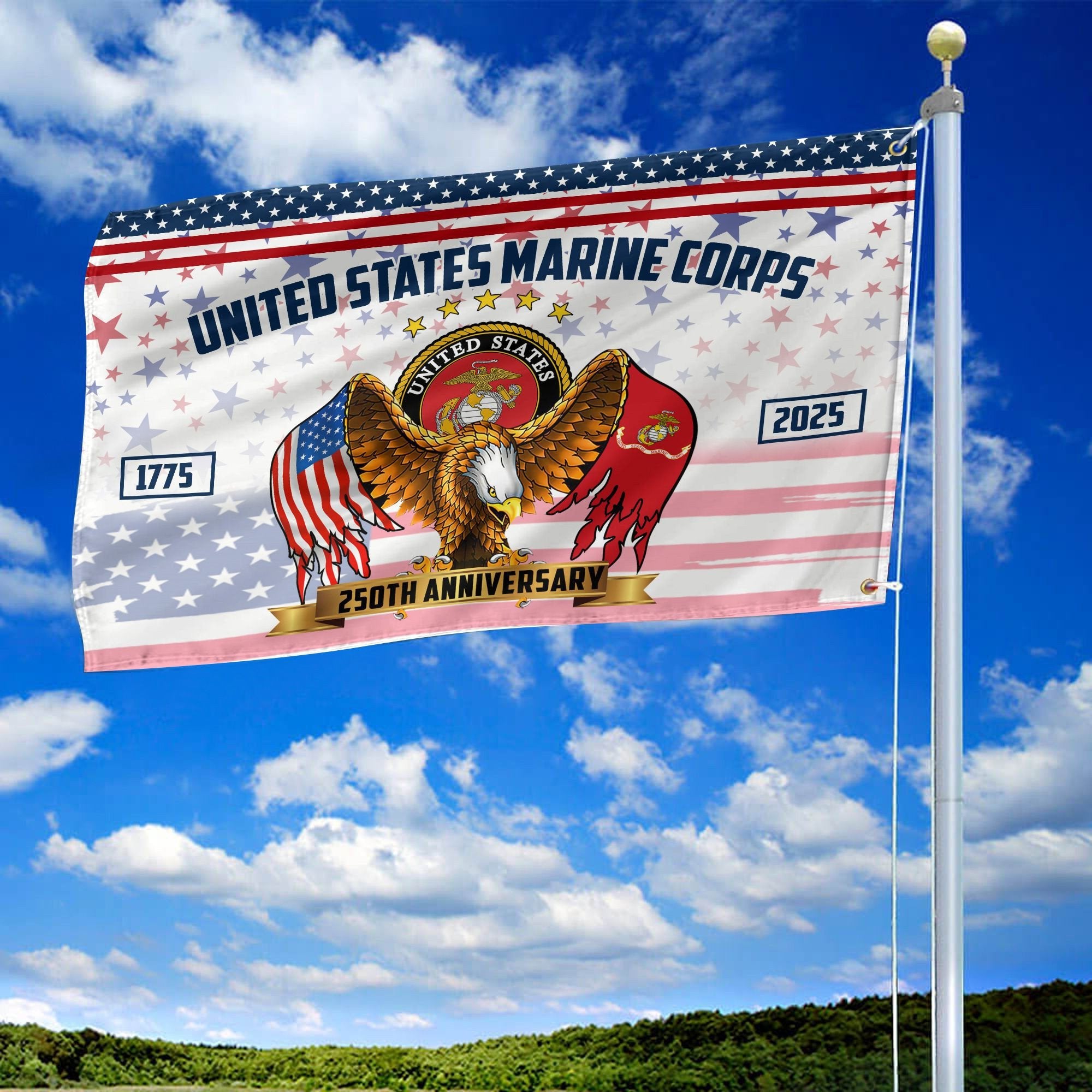 Premium USMC Grommet Flag VPVC120045, 250th Anniversary Marine Corps Flag, Gifts For Marine Veteran, Best Gifts On Father's Day, Veterans Day.