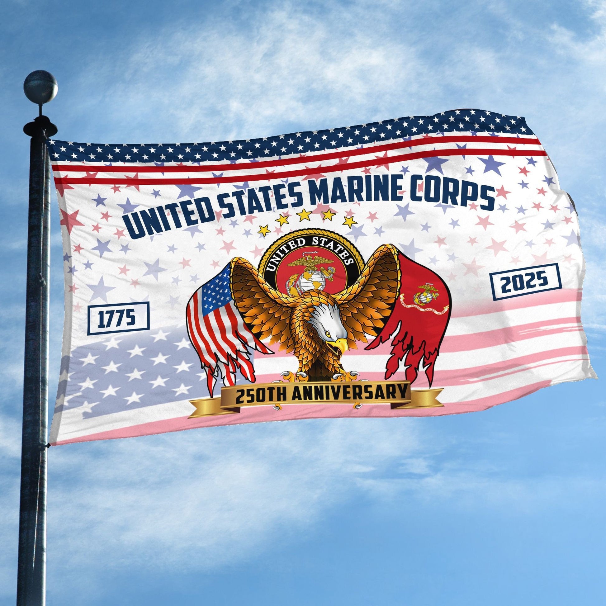 Premium USMC Grommet Flag VPVC120045, 250th Anniversary Marine Corps Flag, Gifts For Marine Veteran, Best Gifts On Father's Day, Veterans Day.