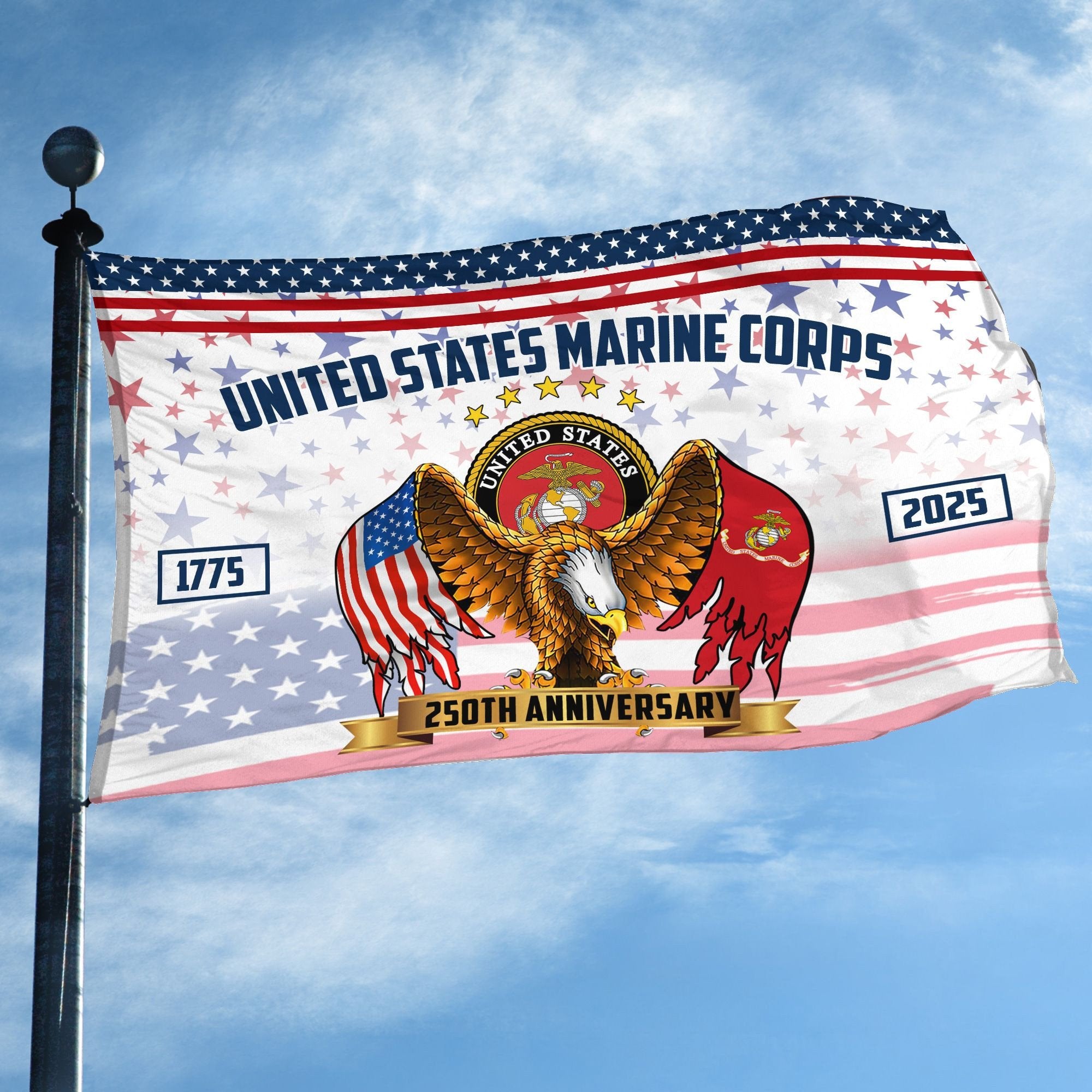 Premium USMC Grommet Flag VPVC120045, 250th Anniversary Marine Corps Flag, Gifts For Marine Veteran, Best Gifts On Father's Day, Veterans Day.