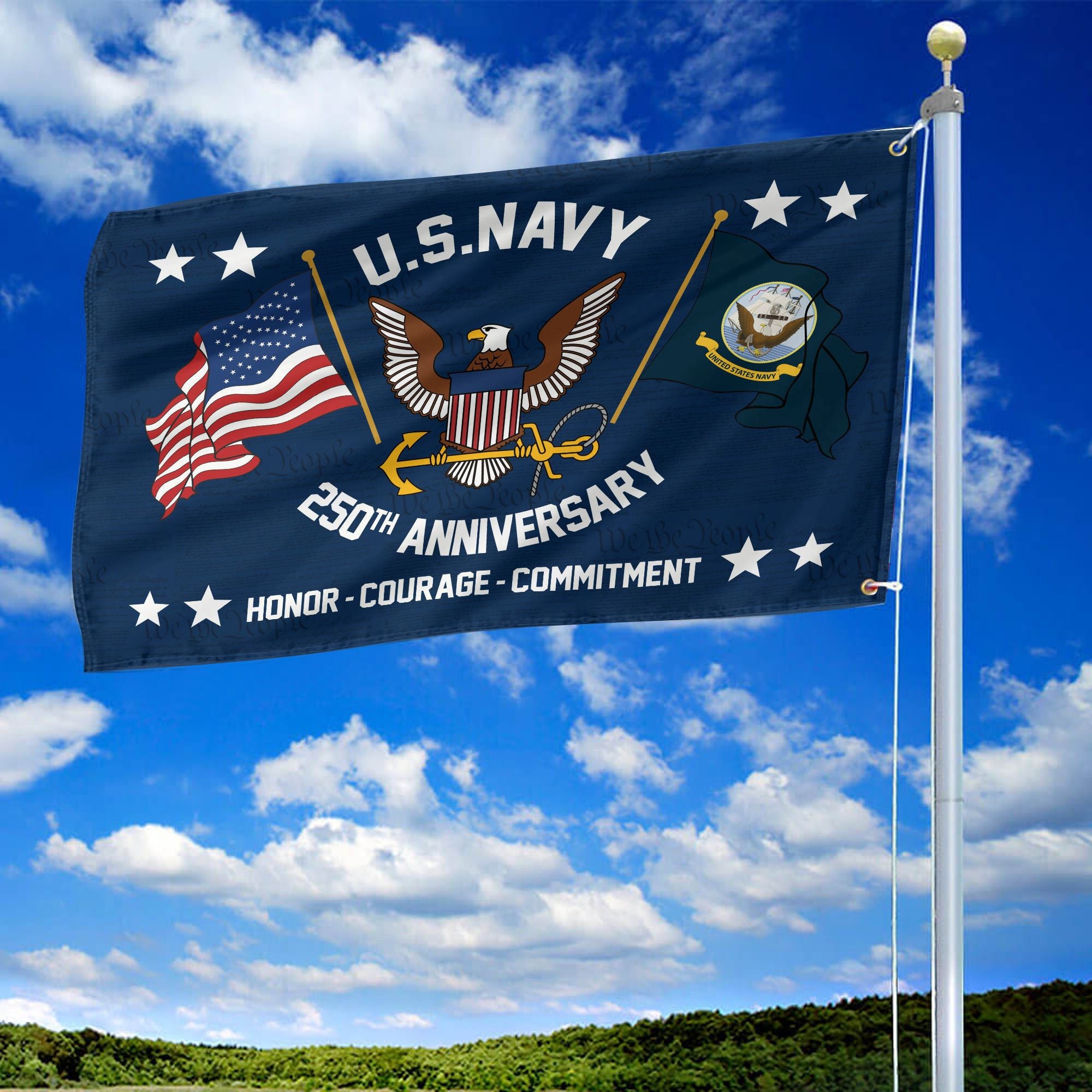 Premium US Navy Grommet Flag VPVC120050, 250th Anniversary Navy Flag, Gifts For Navy Veteran, Best Gifts On Father's Day, Veterans Day.