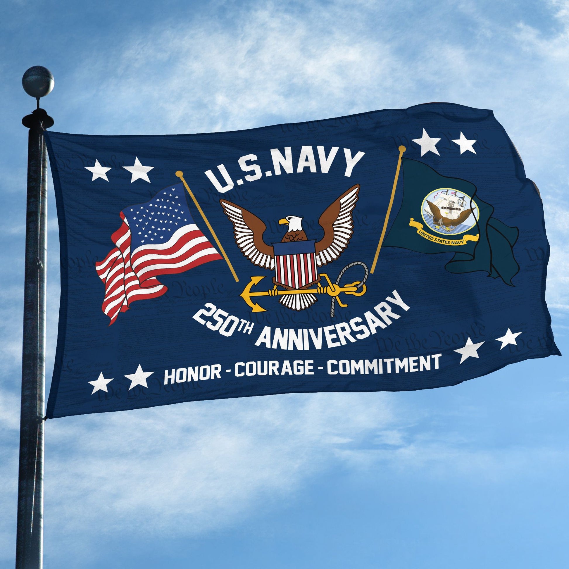 Premium US Navy Grommet Flag VPVC120050, 250th Anniversary Navy Flag, Gifts For Navy Veteran, Best Gifts On Father's Day, Veterans Day.