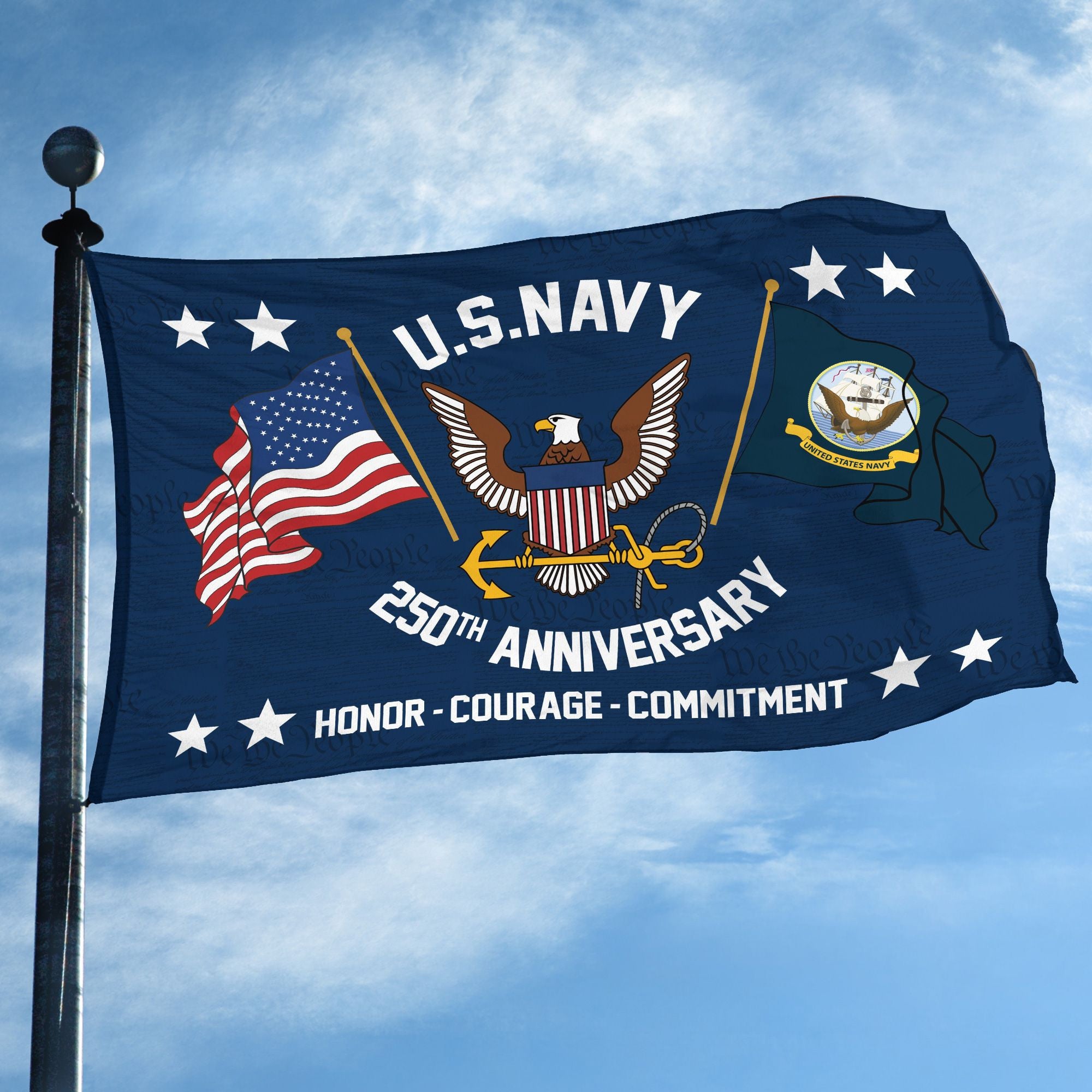 Premium US Navy Grommet Flag VPVC120050, 250th Anniversary Navy Flag, Gifts For Navy Veteran, Best Gifts On Father's Day, Veterans Day.