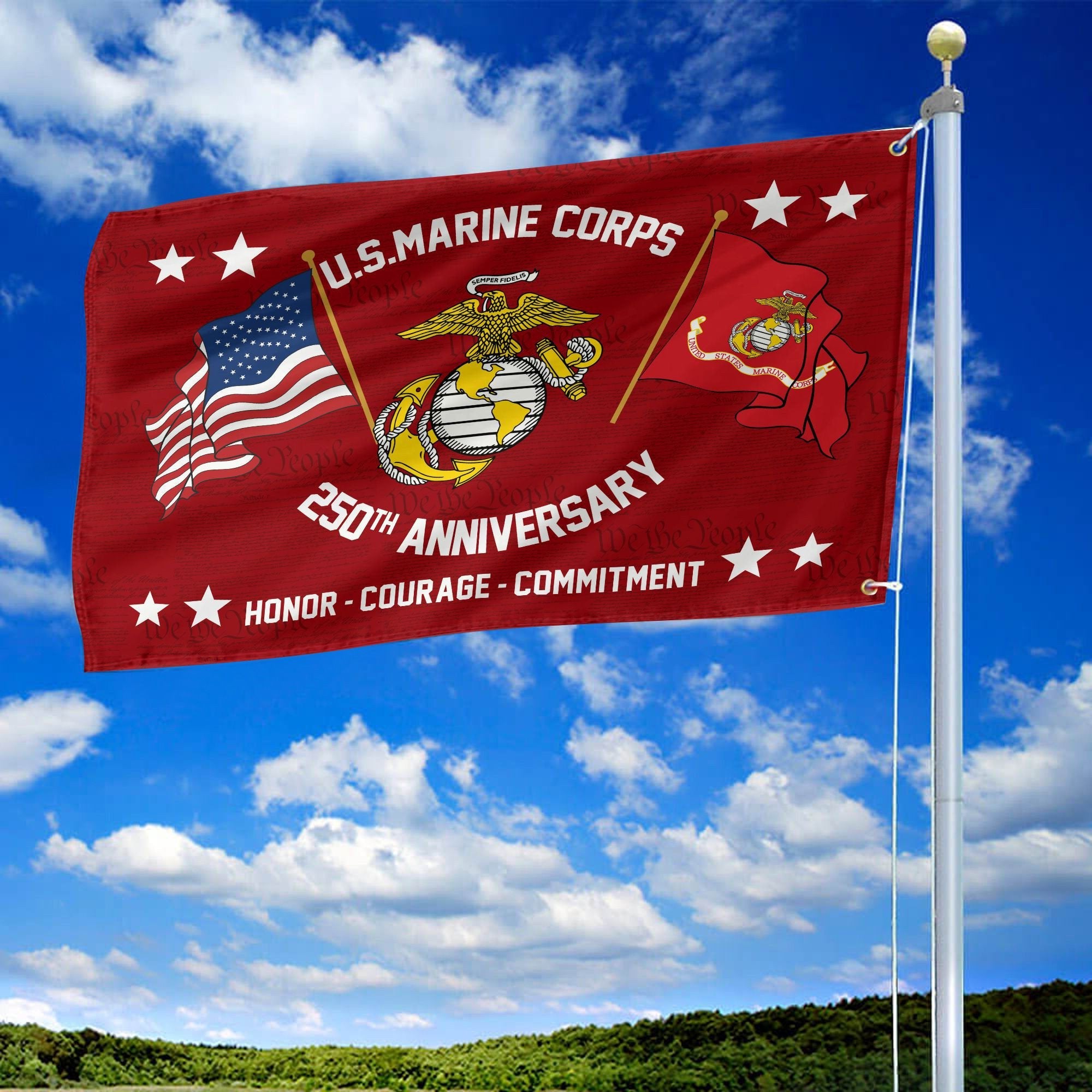 Premium USMC Grommet Flag VPVC120051, 250th Anniversary Marine Corps Flag, Gifts For Marine Veteran, Best Gifts On Father's Day, Veterans Day.