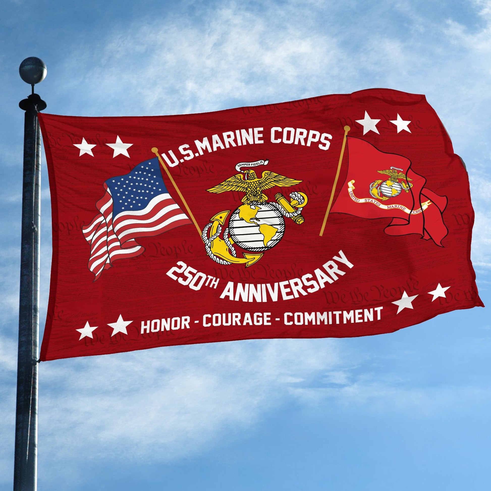 Premium USMC Grommet Flag VPVC120051, 250th Anniversary Marine Corps Flag, Gifts For Marine Veteran, Best Gifts On Father's Day, Veterans Day.