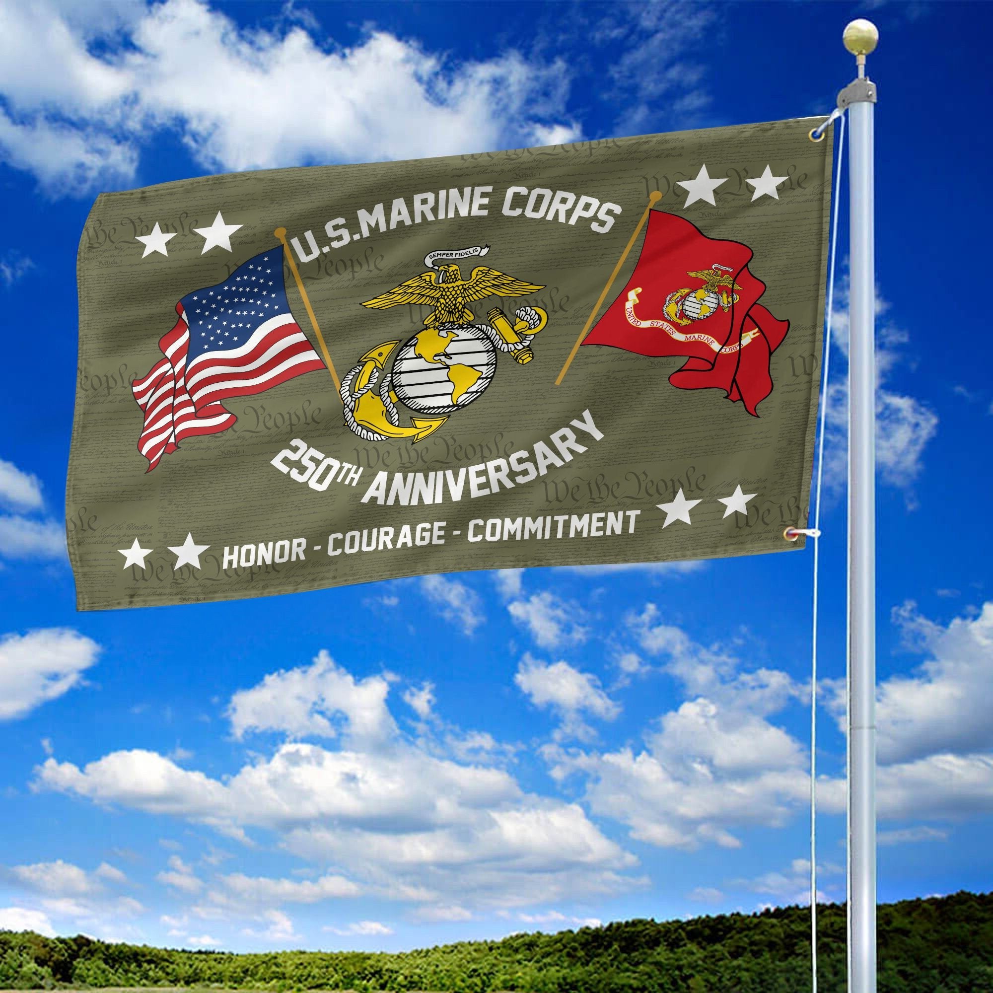 Premium USMC Grommet Flag VPVC120052, 250th Anniversary Marine Corps Flag, Gifts For Marine Veteran, Best Gifts On Father's Day, Veterans Day.