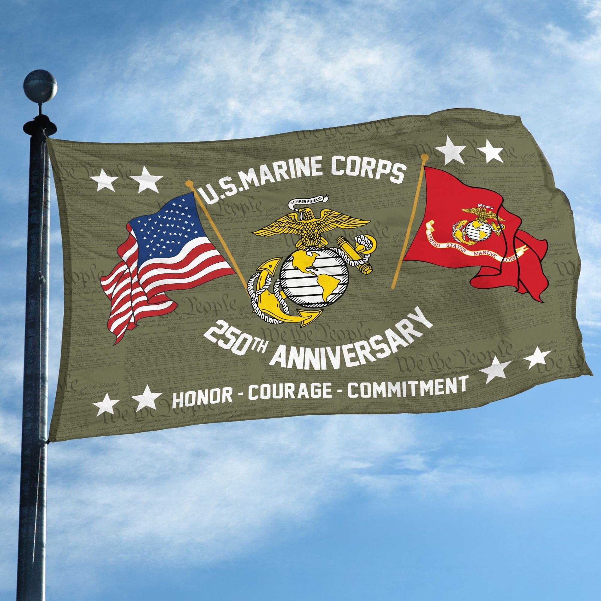 Premium USMC Grommet Flag VPVC120052, 250th Anniversary Marine Corps Flag, Gifts For Marine Veteran, Best Gifts On Father's Day, Veterans Day.