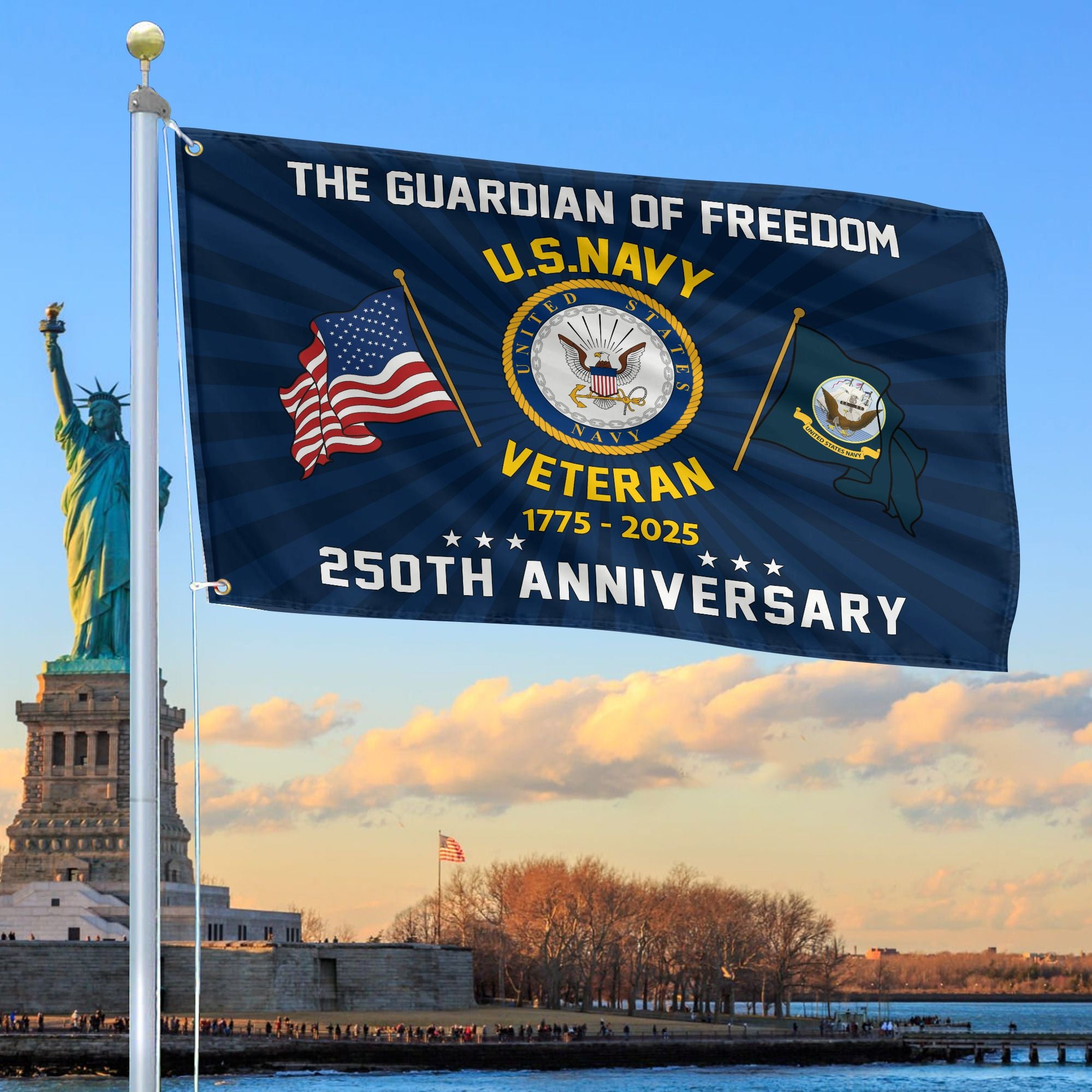 Premium US Navy Grommet Flag VPVC120055, 250th Anniversary Navy Flag, Gifts For Navy Veteran, Best Gifts On Father's Day, Veterans Day.