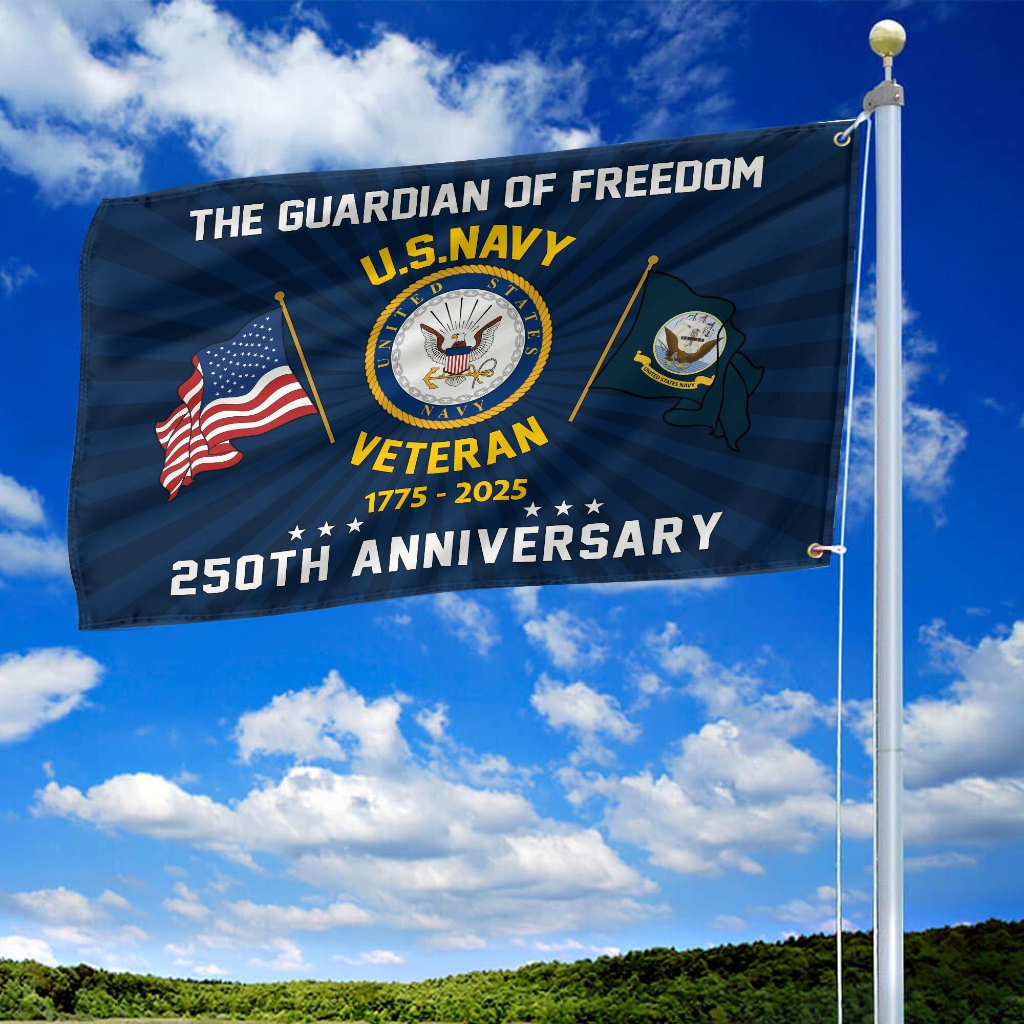Premium US Navy Grommet Flag VPVC120055, 250th Anniversary Navy Flag, Gifts For Navy Veteran, Best Gifts On Father's Day, Veterans Day.