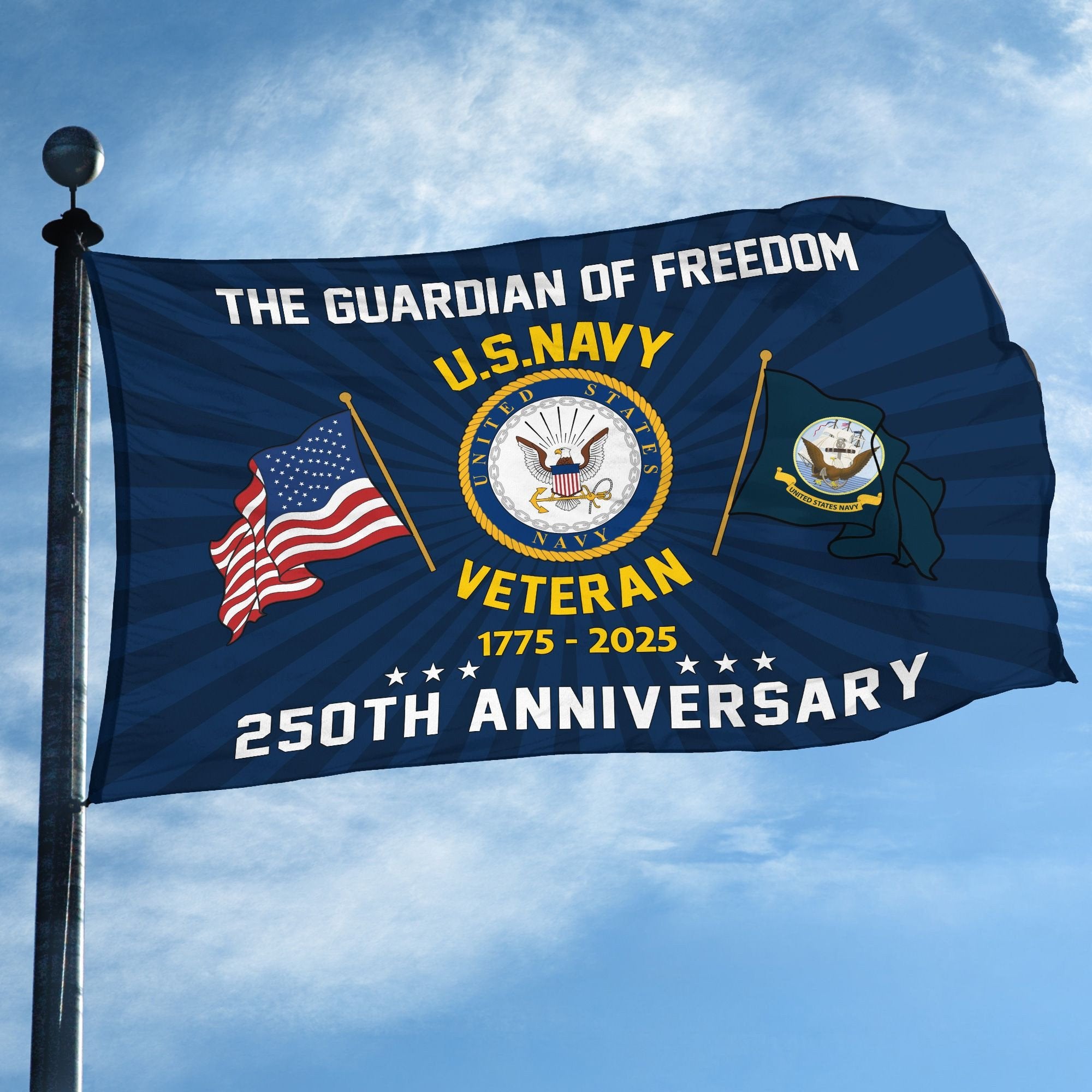 Premium US Navy Grommet Flag VPVC120055, 250th Anniversary Navy Flag, Gifts For Navy Veteran, Best Gifts On Father's Day, Veterans Day.